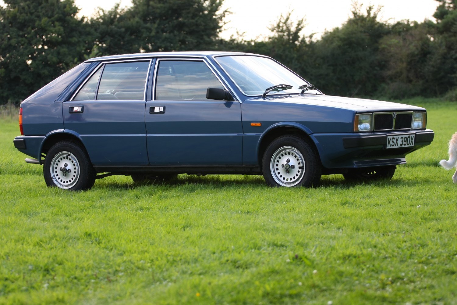 1980s angular hatchback side profile with rectangular headlights and vintage wheels