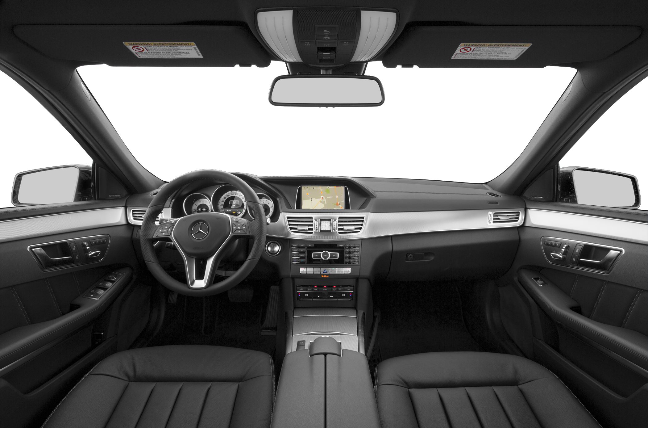 Luxury car interior with dashboard, steering wheel, and infotainment screen