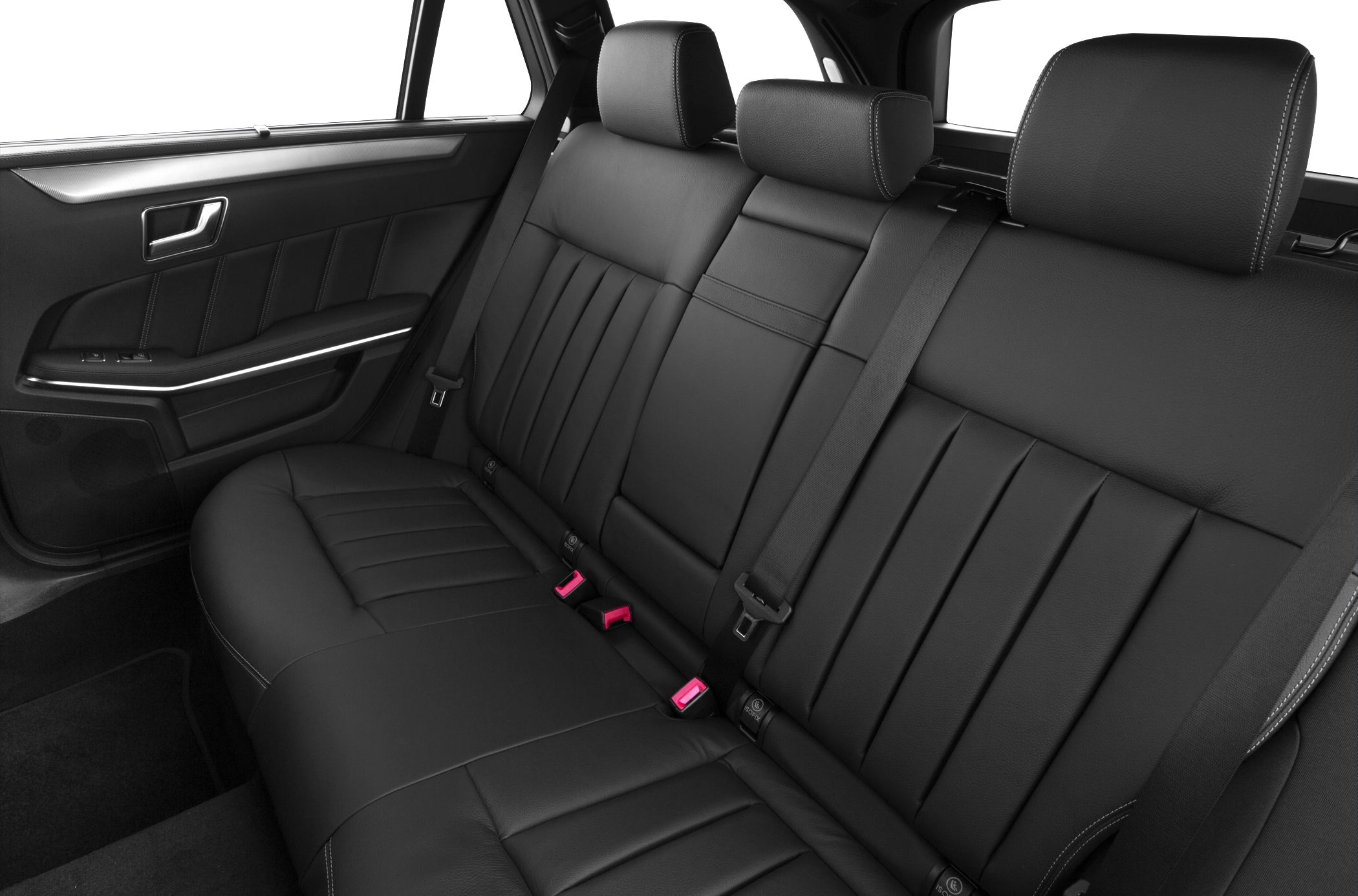 Rear black leather seats with safety belts and door panel