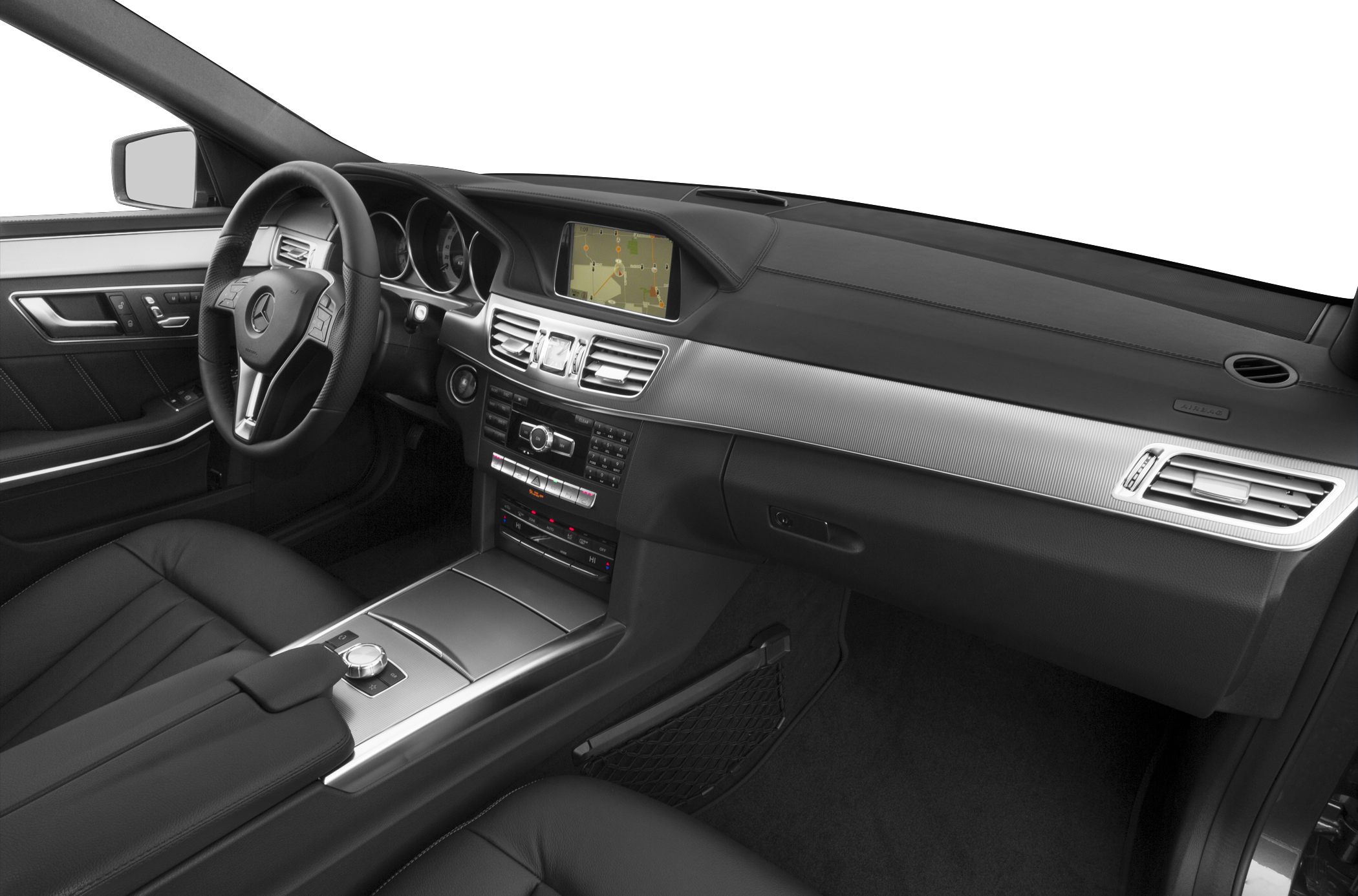 Luxury car interior with dashboard and infotainment system
