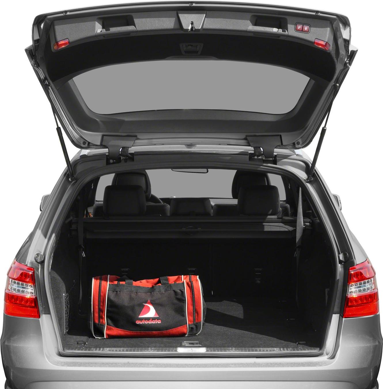 Open rear hatch with spacious trunk and a red-black bag
