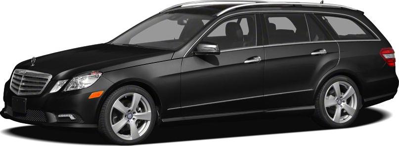 Black station wagon with alloy wheels and roof rails, side profile view.