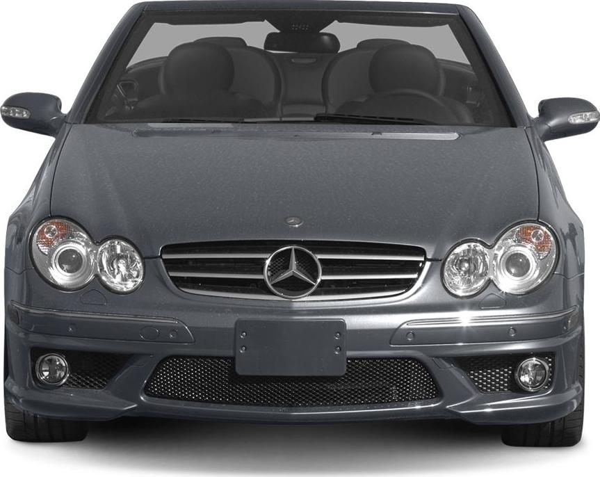 Front view with dual round headlights and mesh grille