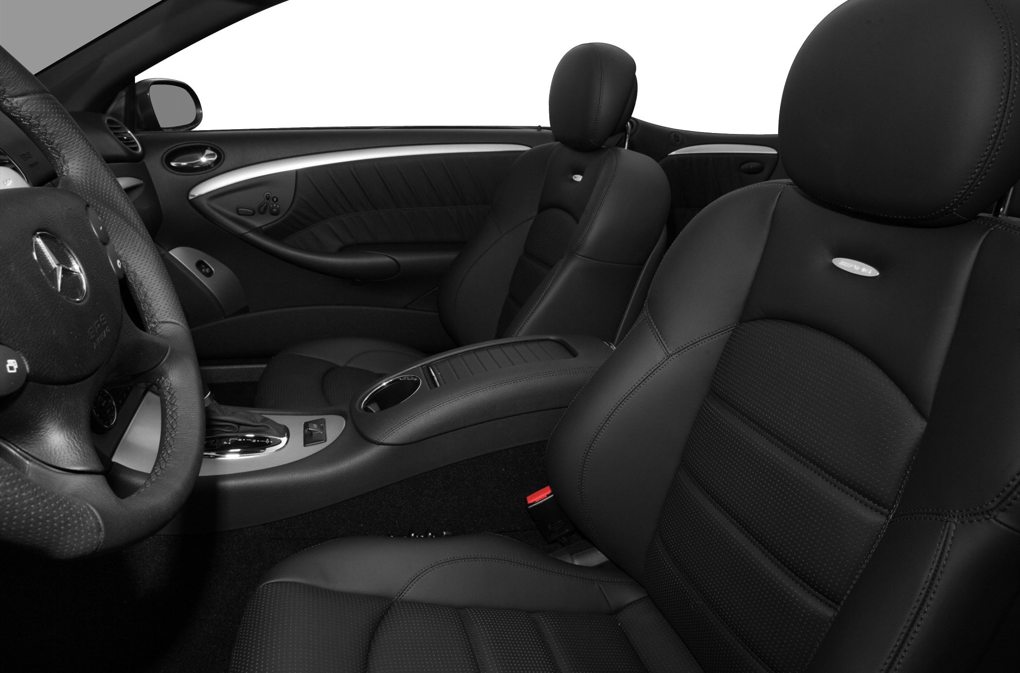 Leather seats and steering wheel with center armrest