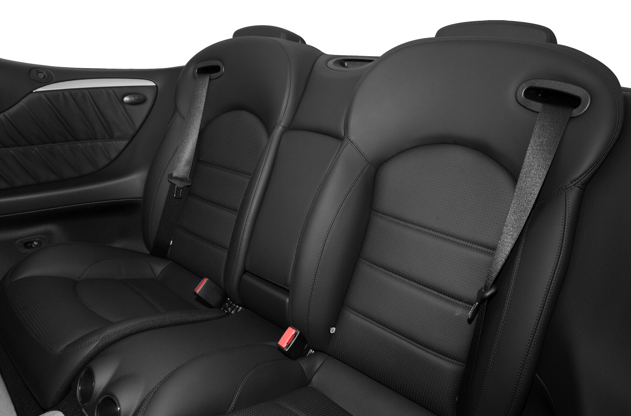 Black leather rear seats with seat belts and stitched detailing