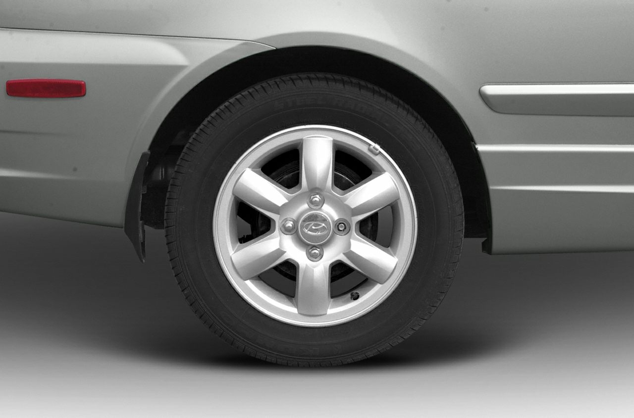 Alloy wheel and tire close-up with Hyundai logo and rim design