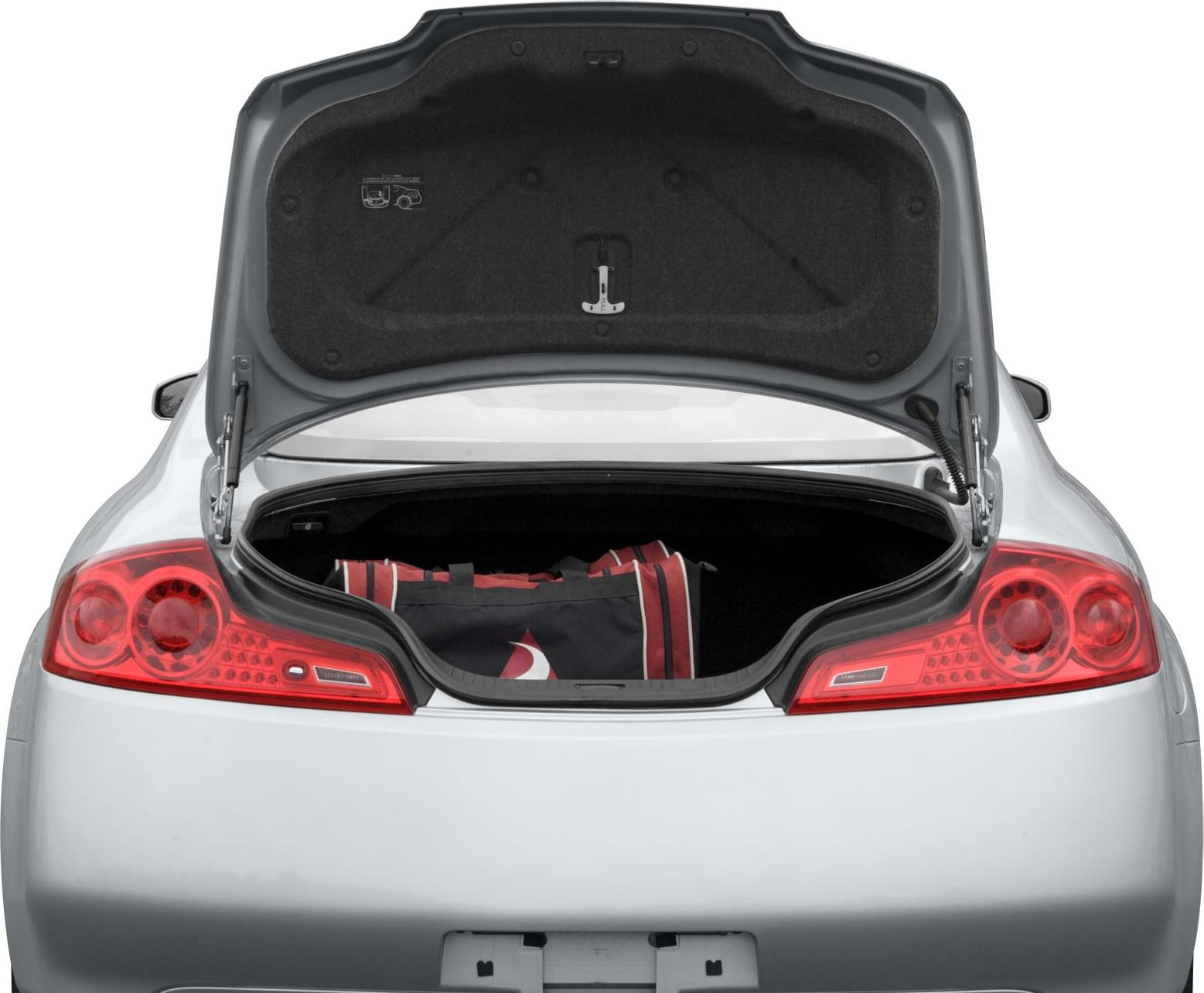 Open trunk and red taillights of a sports coupe rear