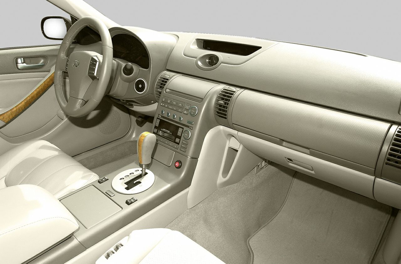 Dashboard, center console, wood trim, analog clock, automatic gear shift