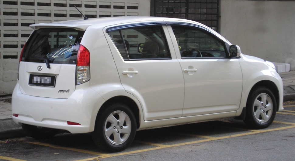 White compact hatchback rear and side view with five doors