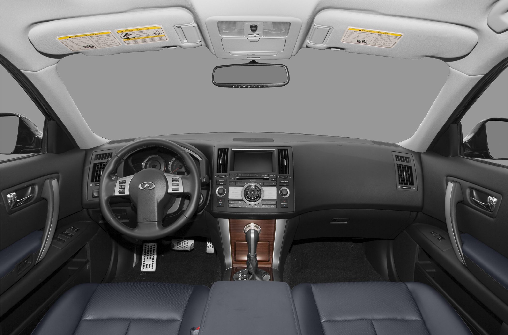 Dashboard, steering wheel, and central control panel of a car interior
