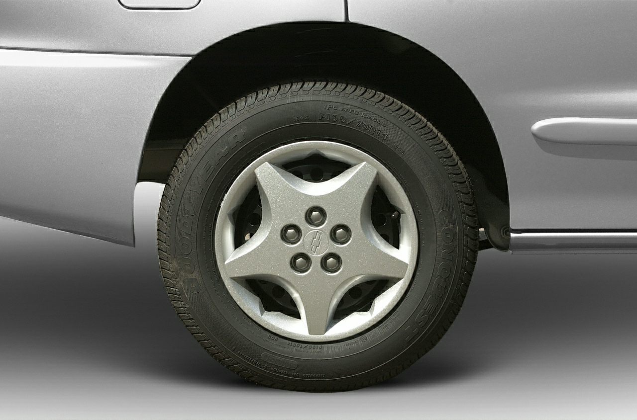 Close-up of alloy rim and Goodyear tire on a vehicle rear wheel