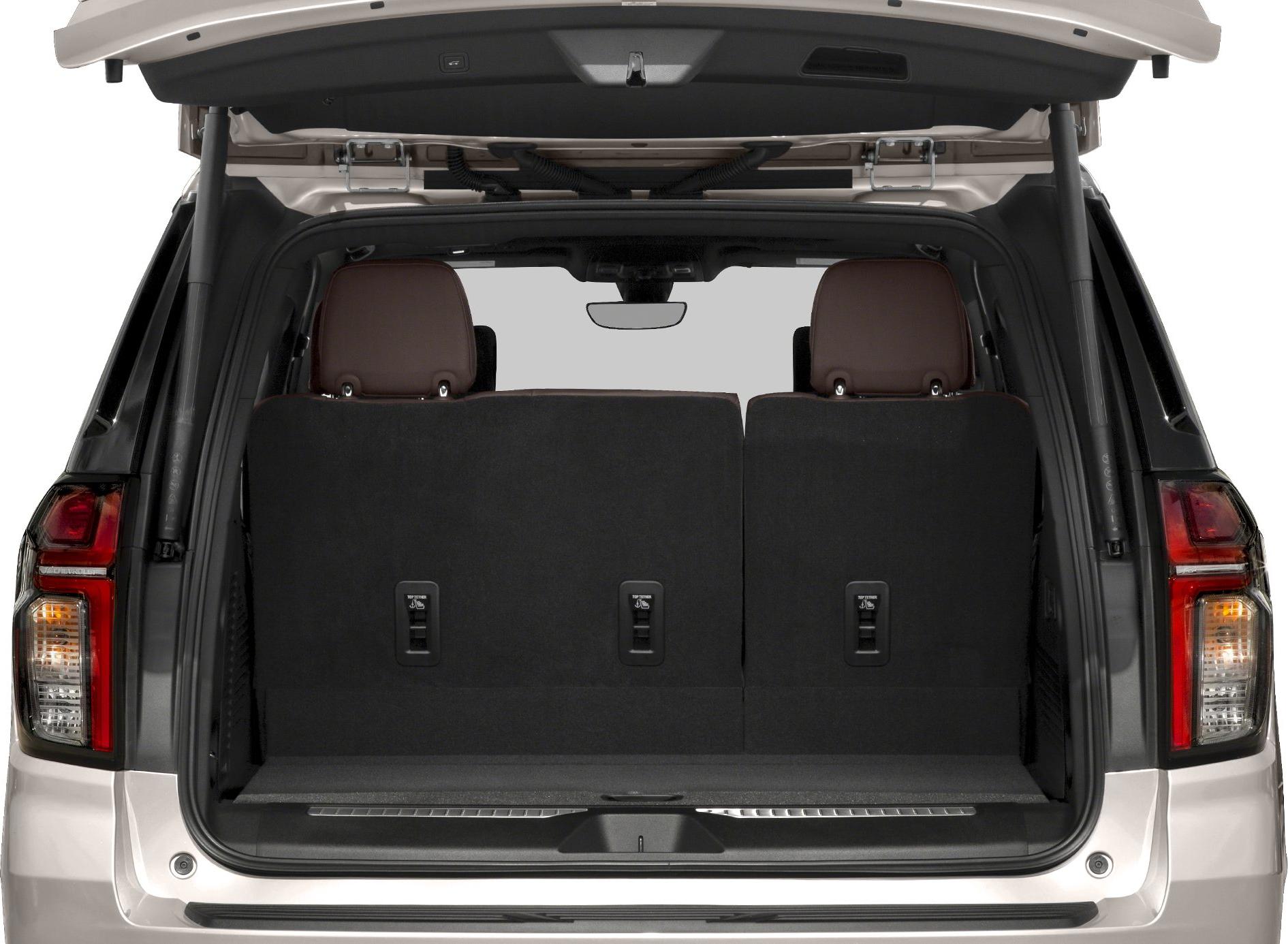 Rear cargo area with split-fold rear seats and open hatch