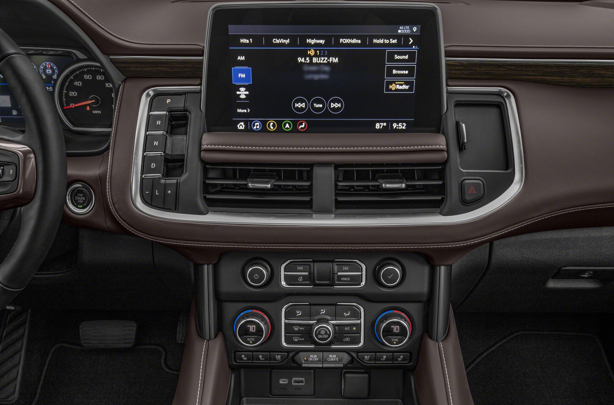 Digital infotainment screen with climate and drive mode controls