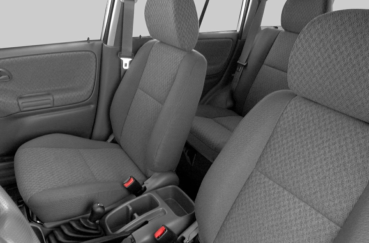 Fabric upholstery and seating layout of vehicle interior