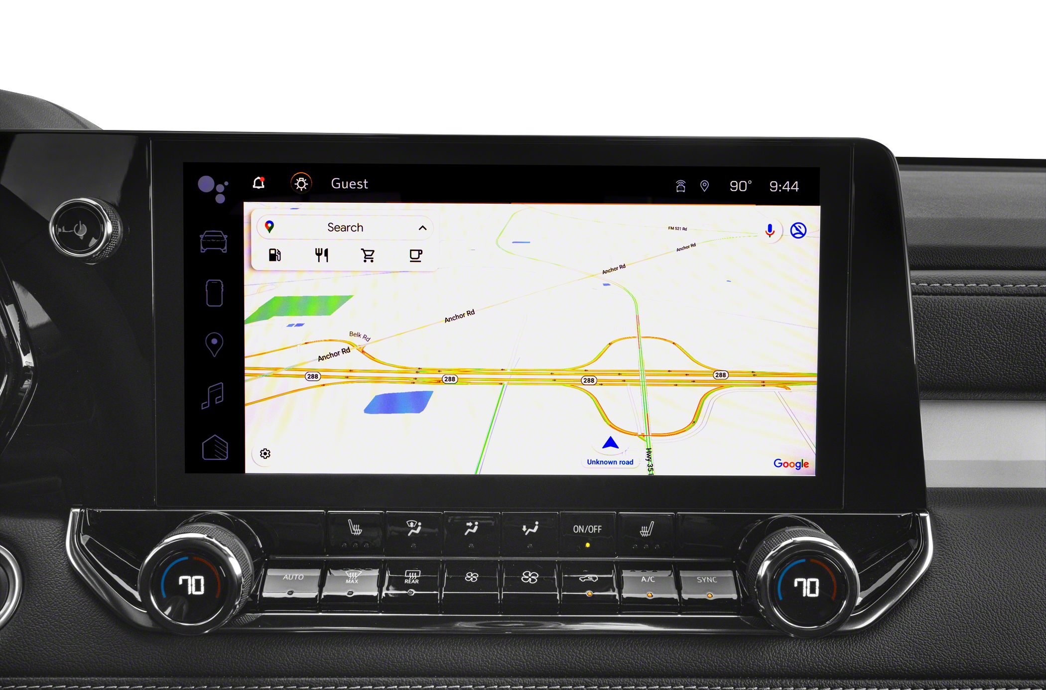 Touchscreen infotainment system with navigation and dual climate controls