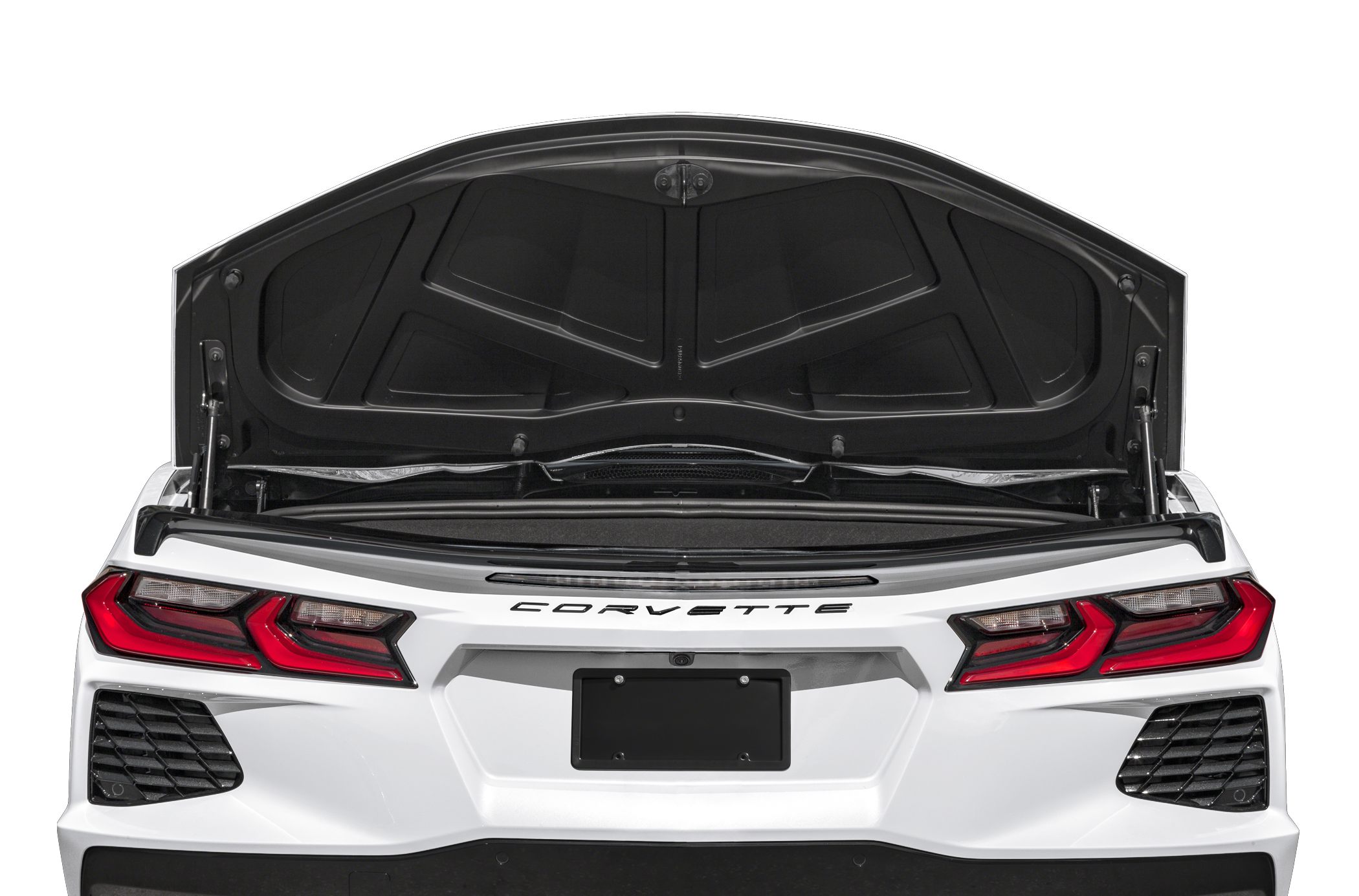 Open rear trunk and distinctive tail lights of a sports convertible