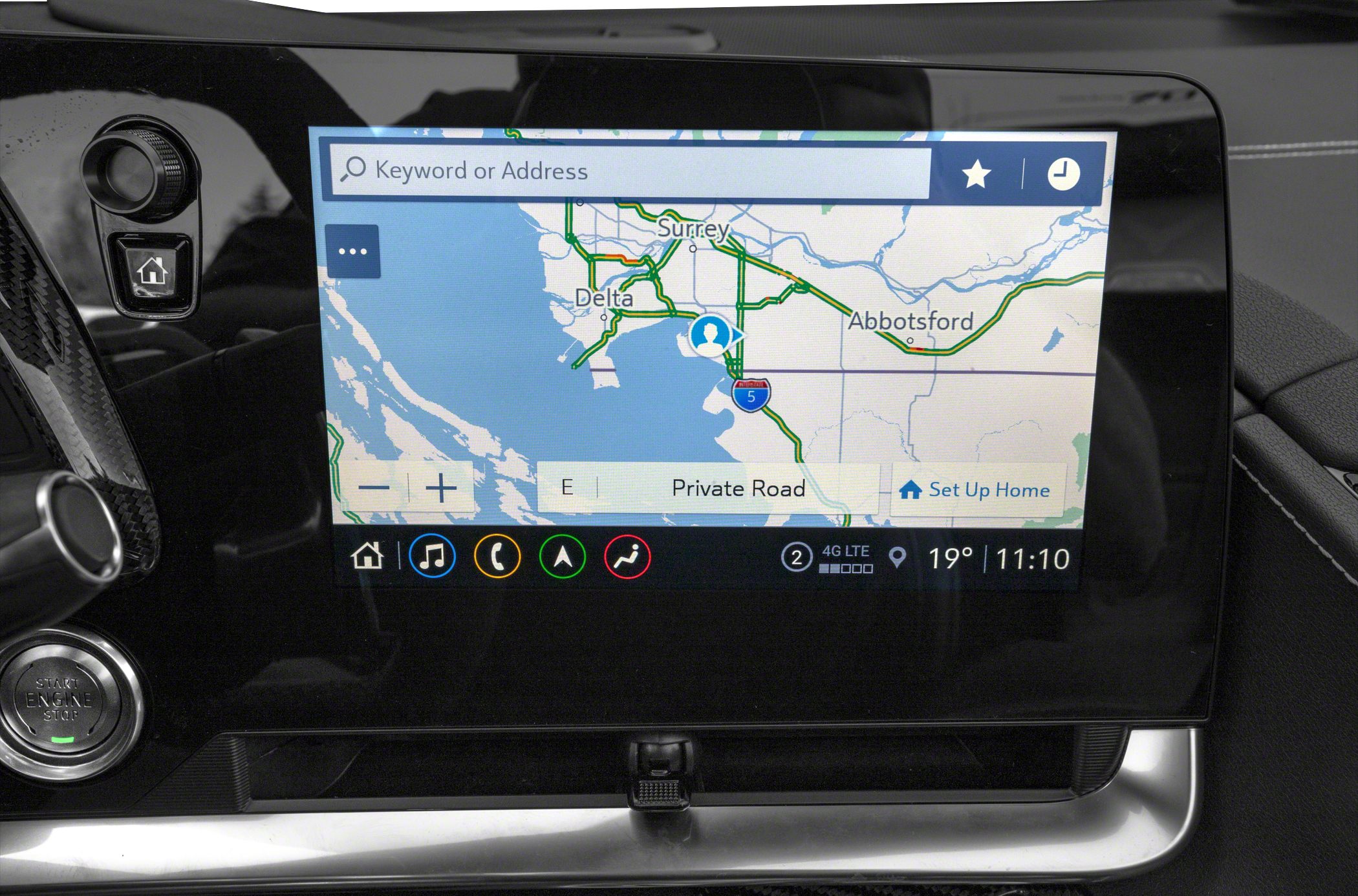 Touchscreen navigation system with interactive map and control buttons