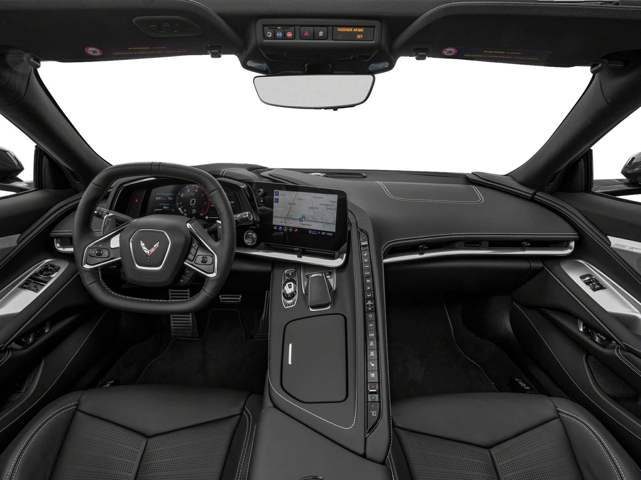 Modern dashboard and steering wheel with digital display and center console