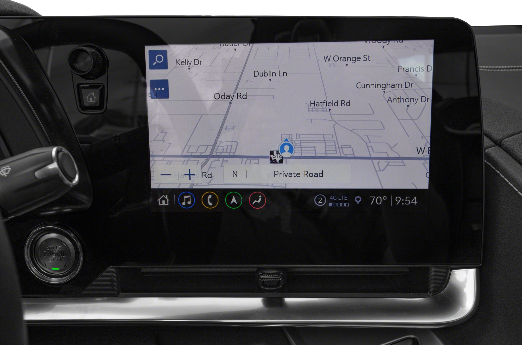 Touchscreen navigation display with push start button and control knob