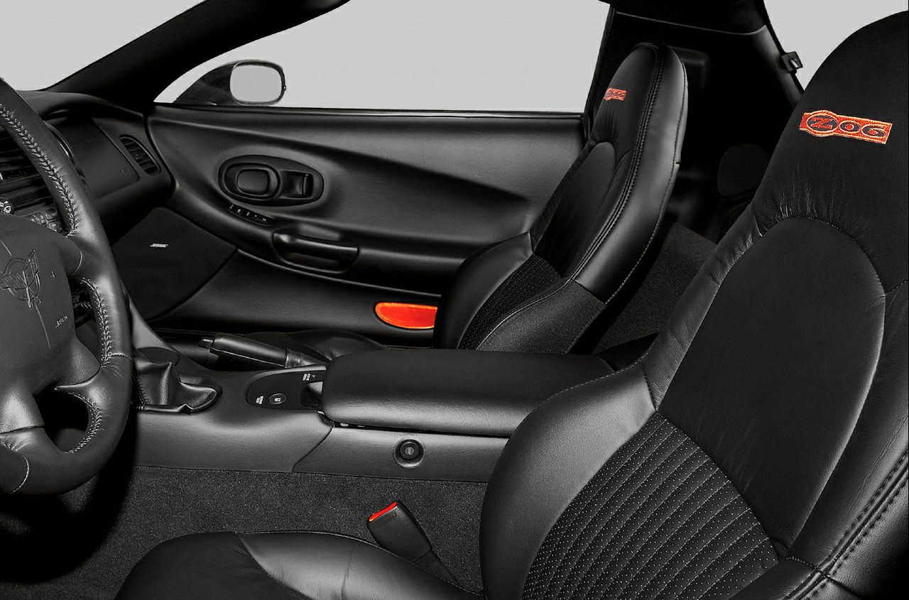 Black leather sport seats and sleek interior panel