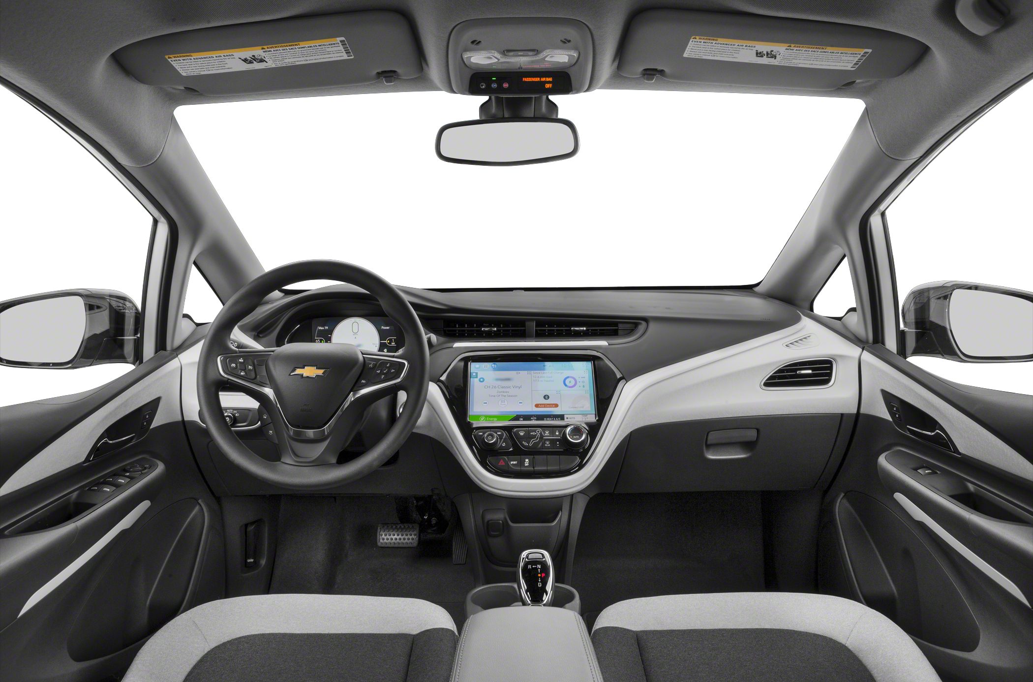 Dashboard with digital instrument cluster, steering wheel, and infotainment display