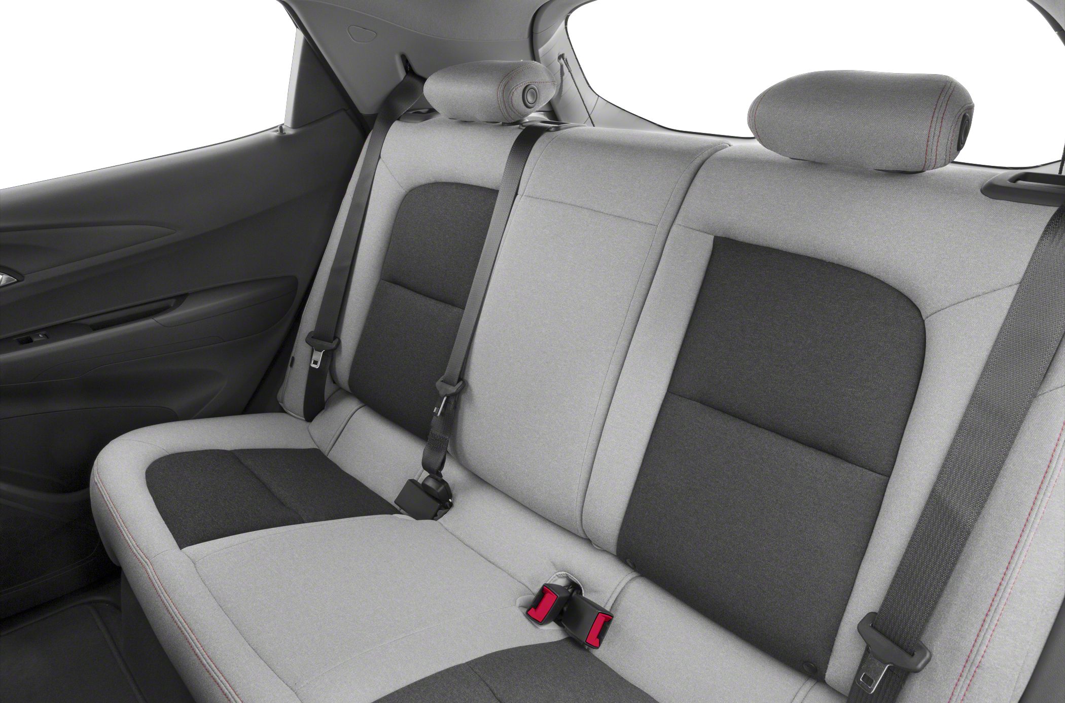 Two-tone fabric rear seats with seat belts and headrests