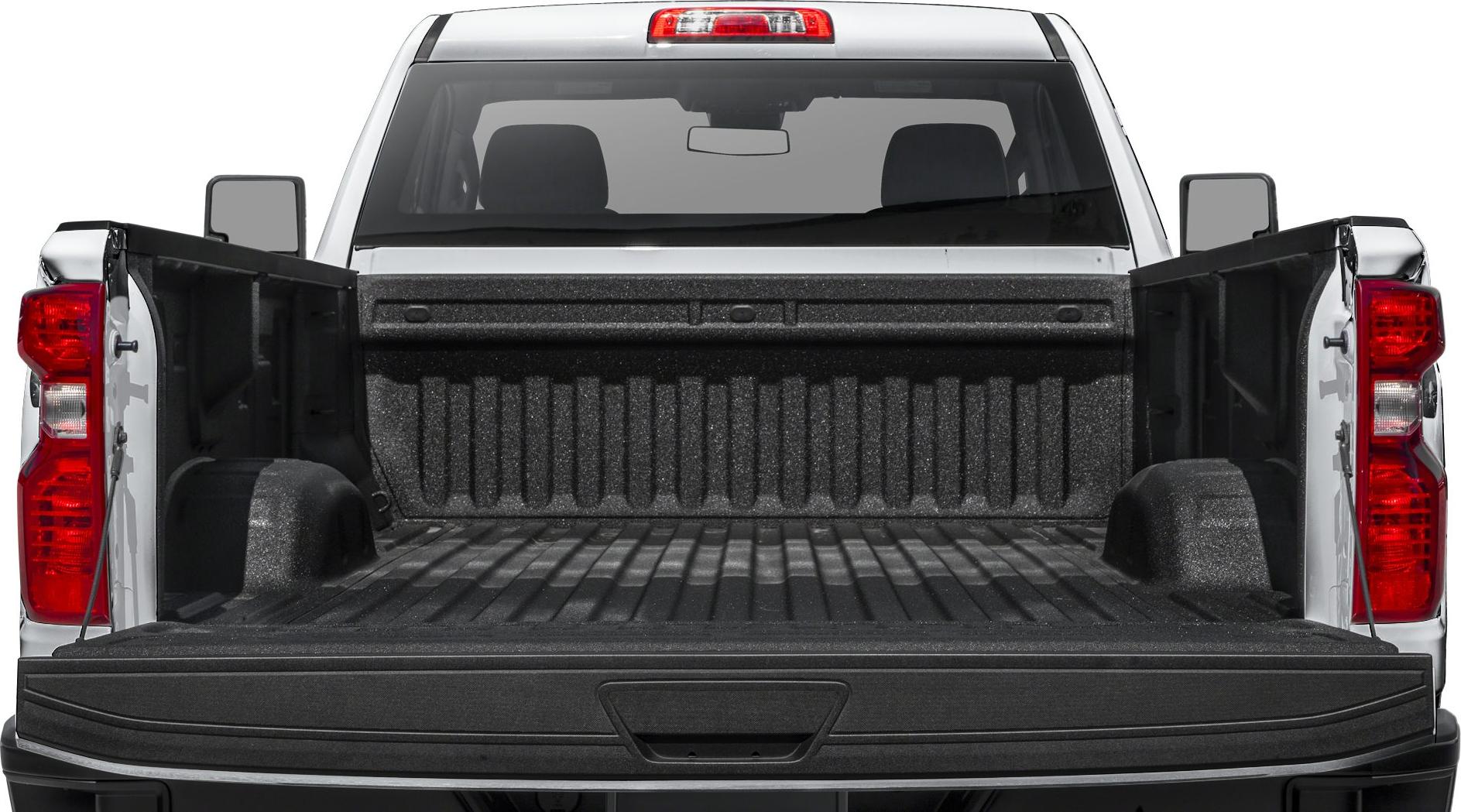 Open cargo bed with protective liner and drop-down tailgate