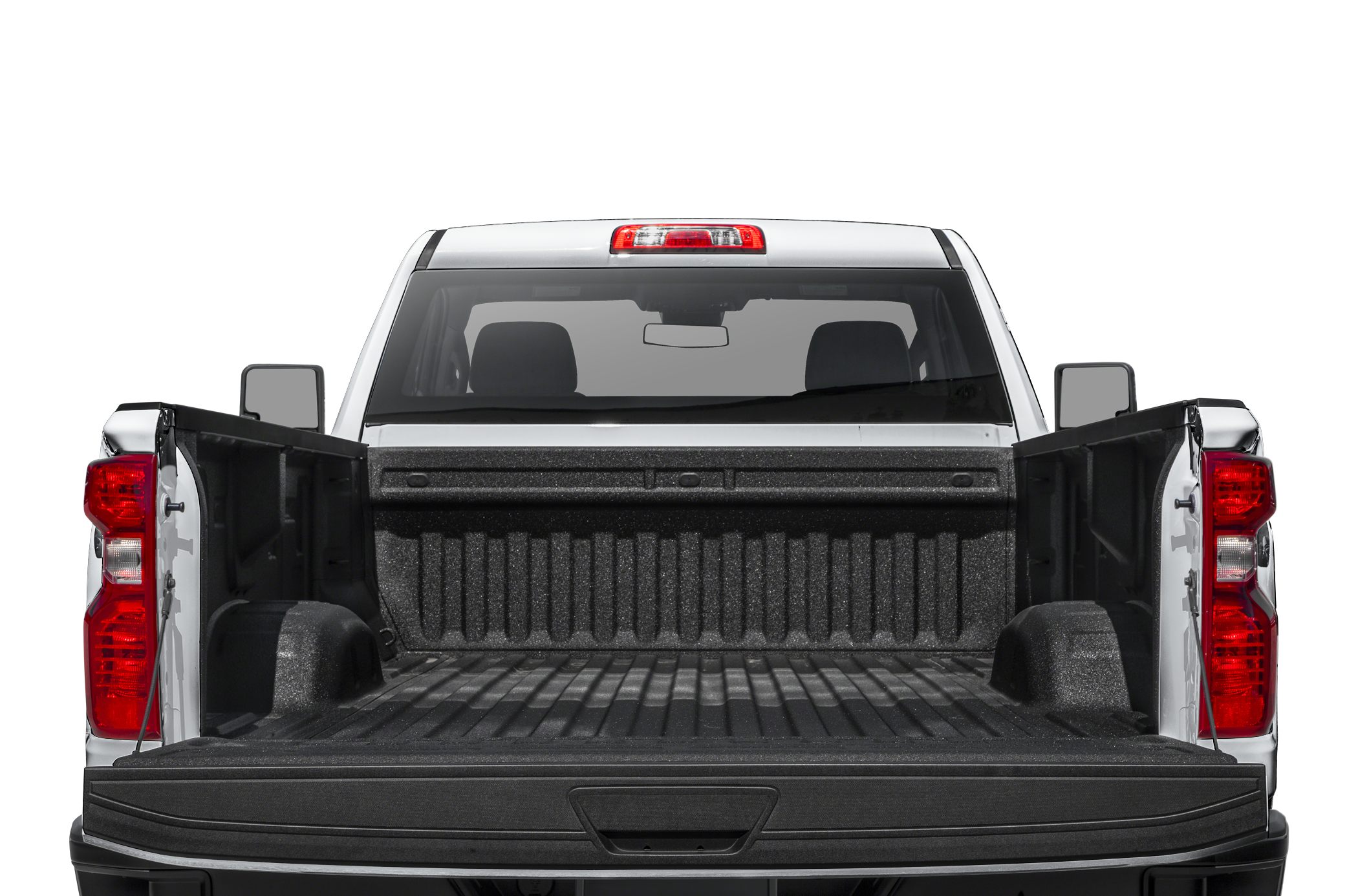 Open lined truck bed with tailgate down and visible taillights
