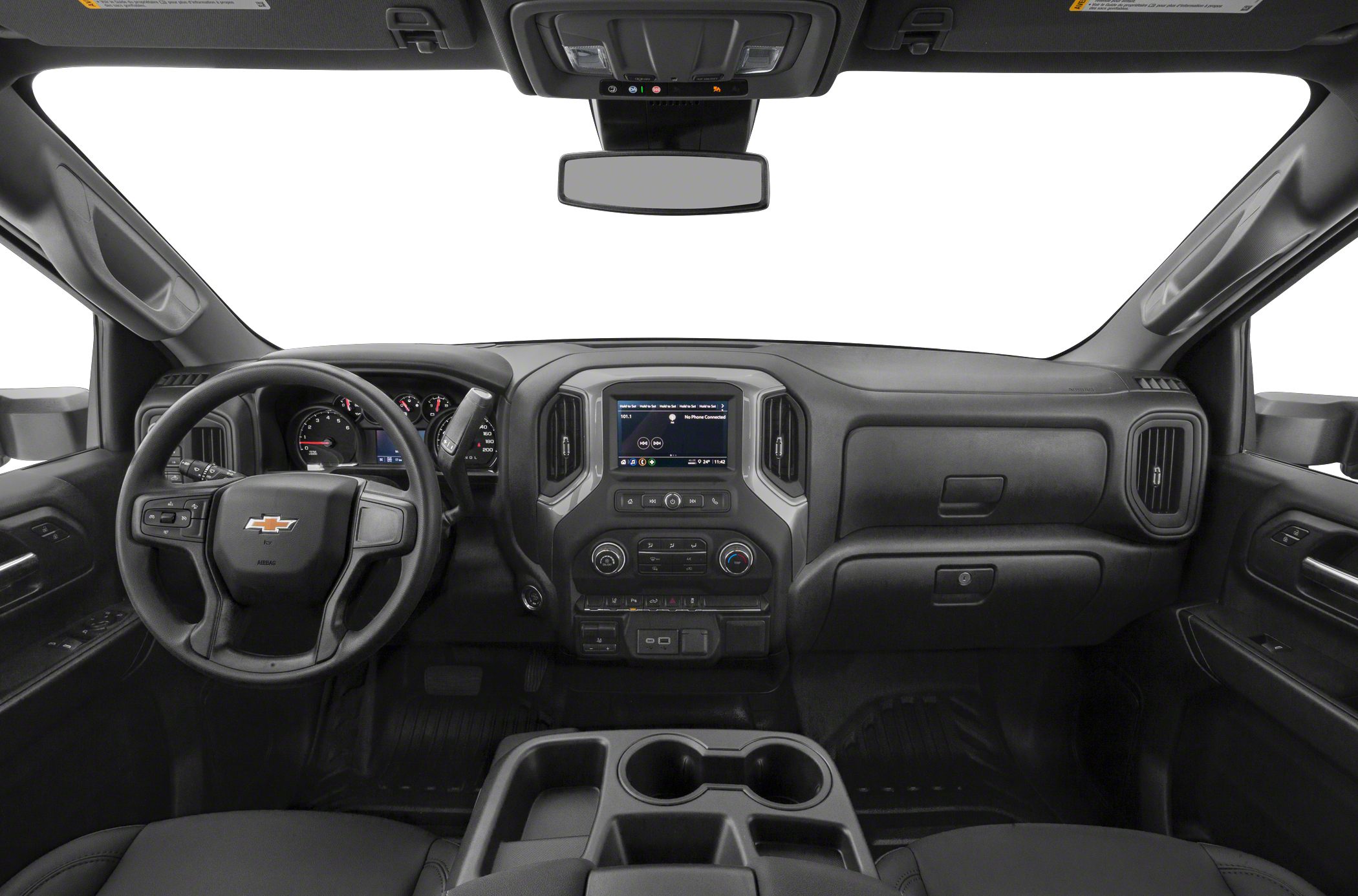 Modern truck dashboard with infotainment system and steering wheel controls