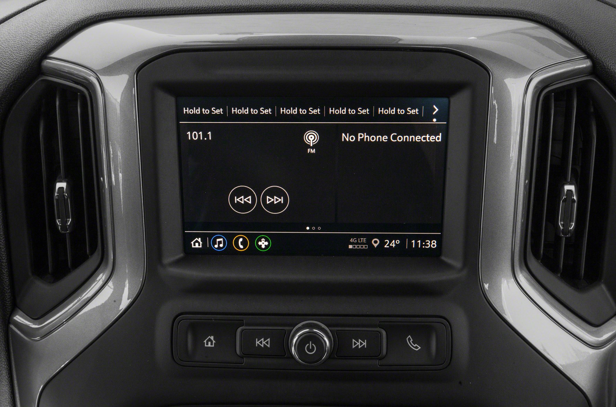 Touchscreen infotainment system with radio interface and controls