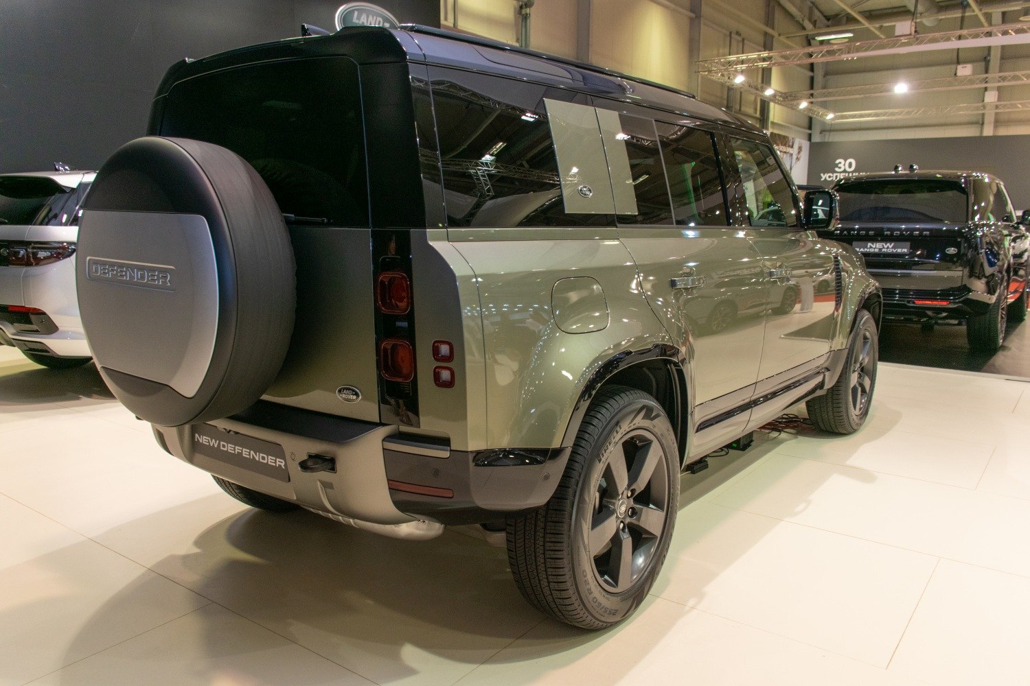 Rear and side profile with spare tire mount and tinted windows