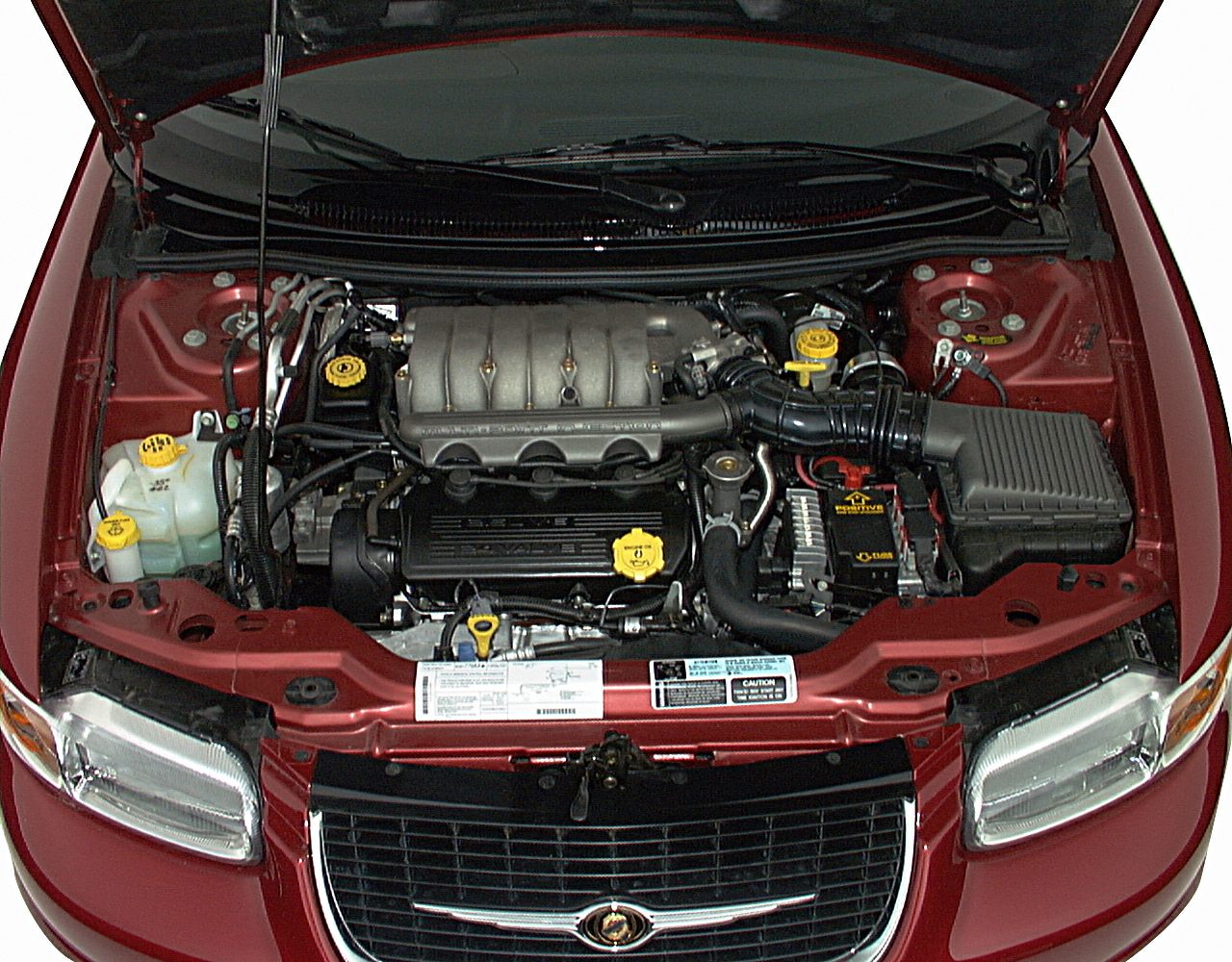 Engine bay close-up with visible components and layout under open hood