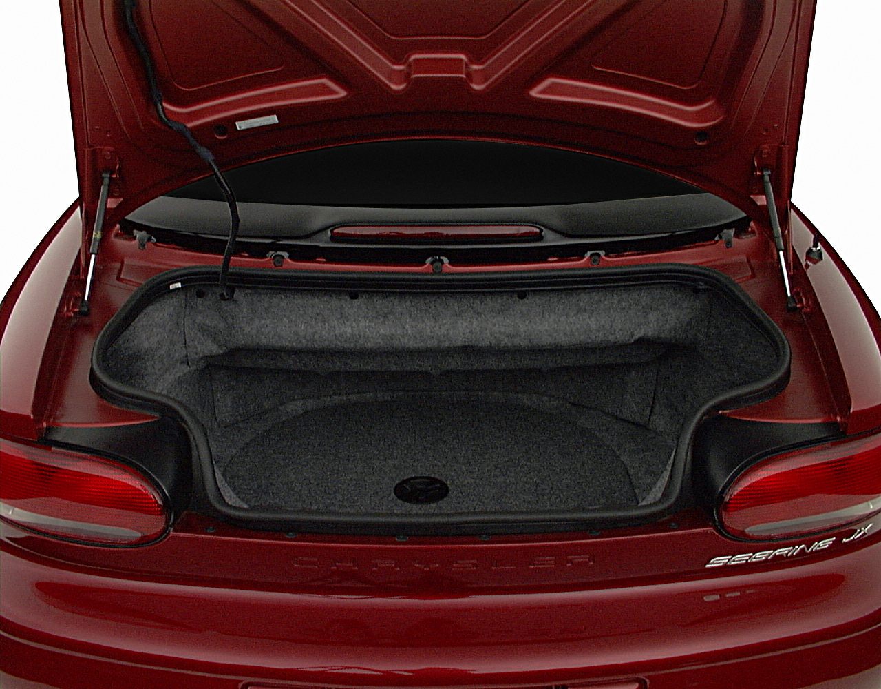 Rear trunk interior space with padded lining of a convertible vehicle