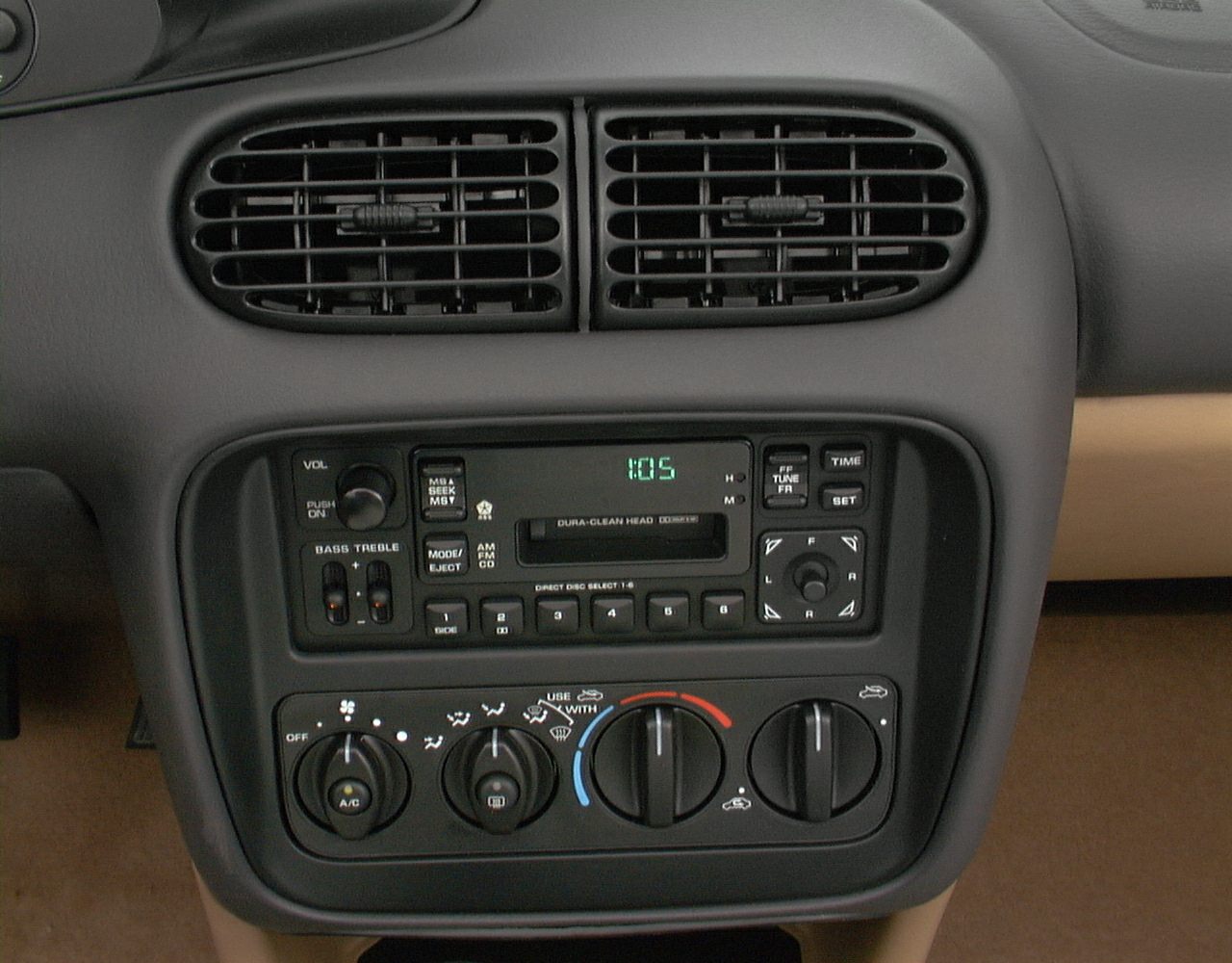 Vintage dashboard radio and climate control system with air vents