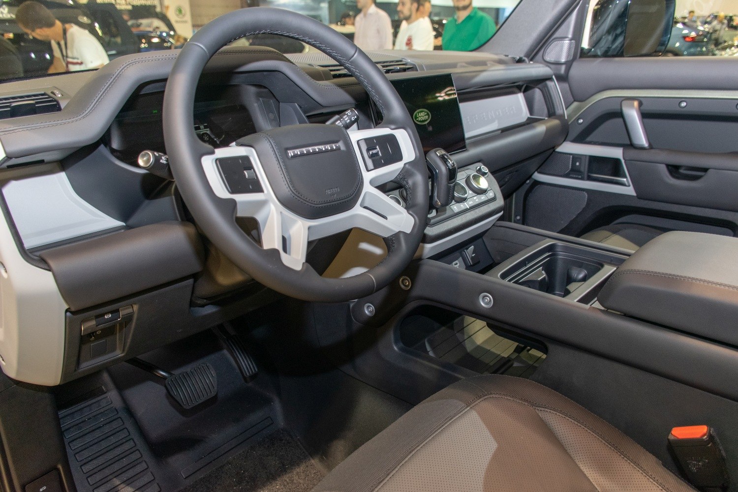 Modern digital dashboard and multifunction steering wheel in vehicle interior
