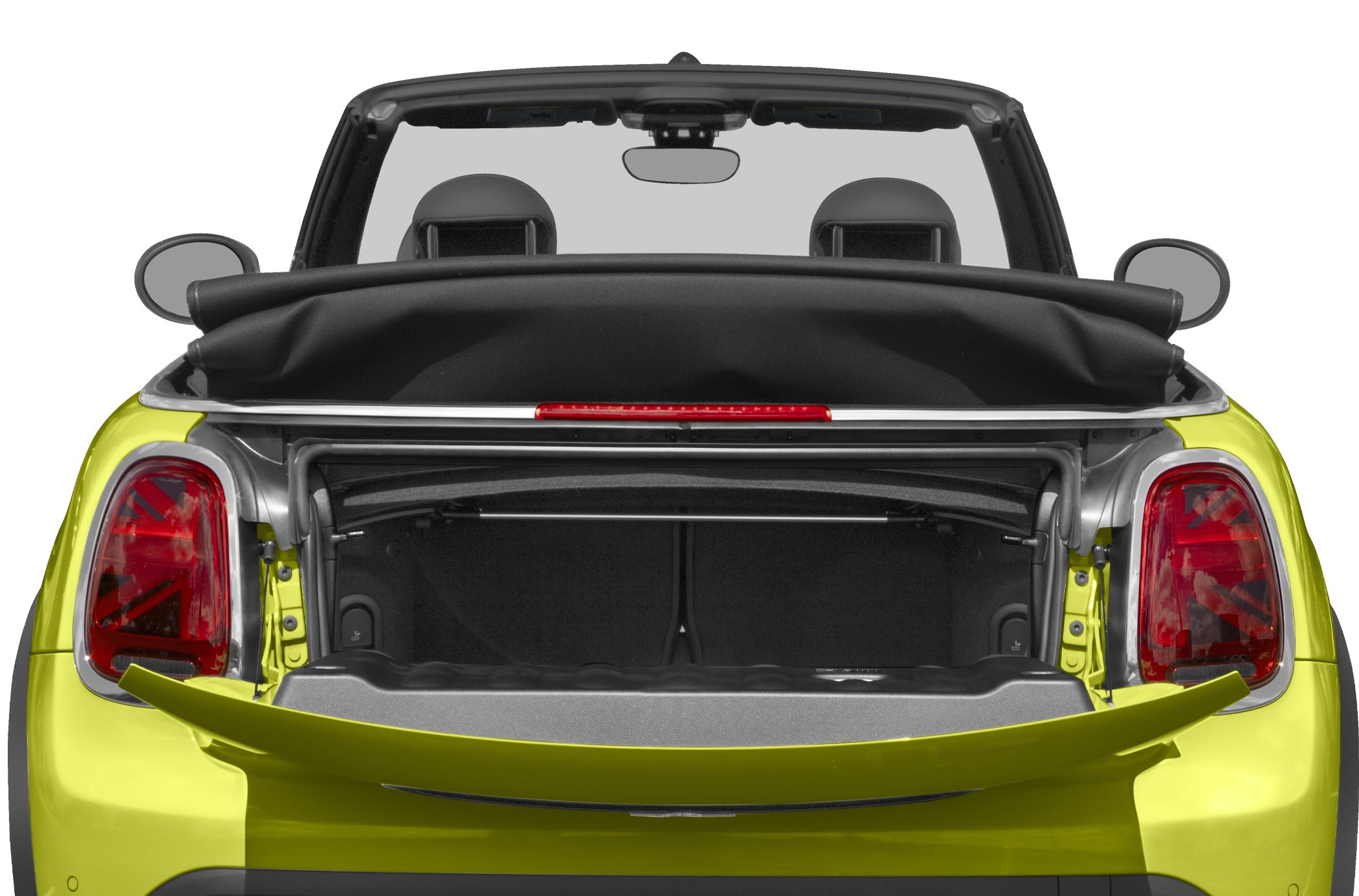 Open trunk with folded convertible roof from rear view