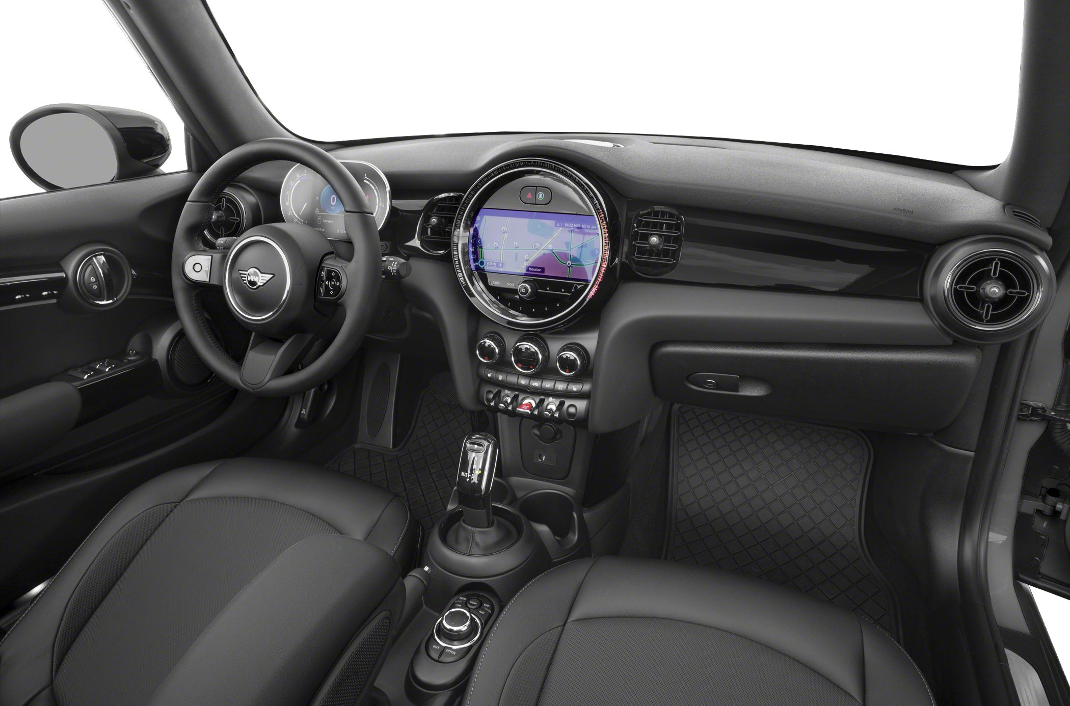 Circular infotainment and digital cluster in stylish dashboard