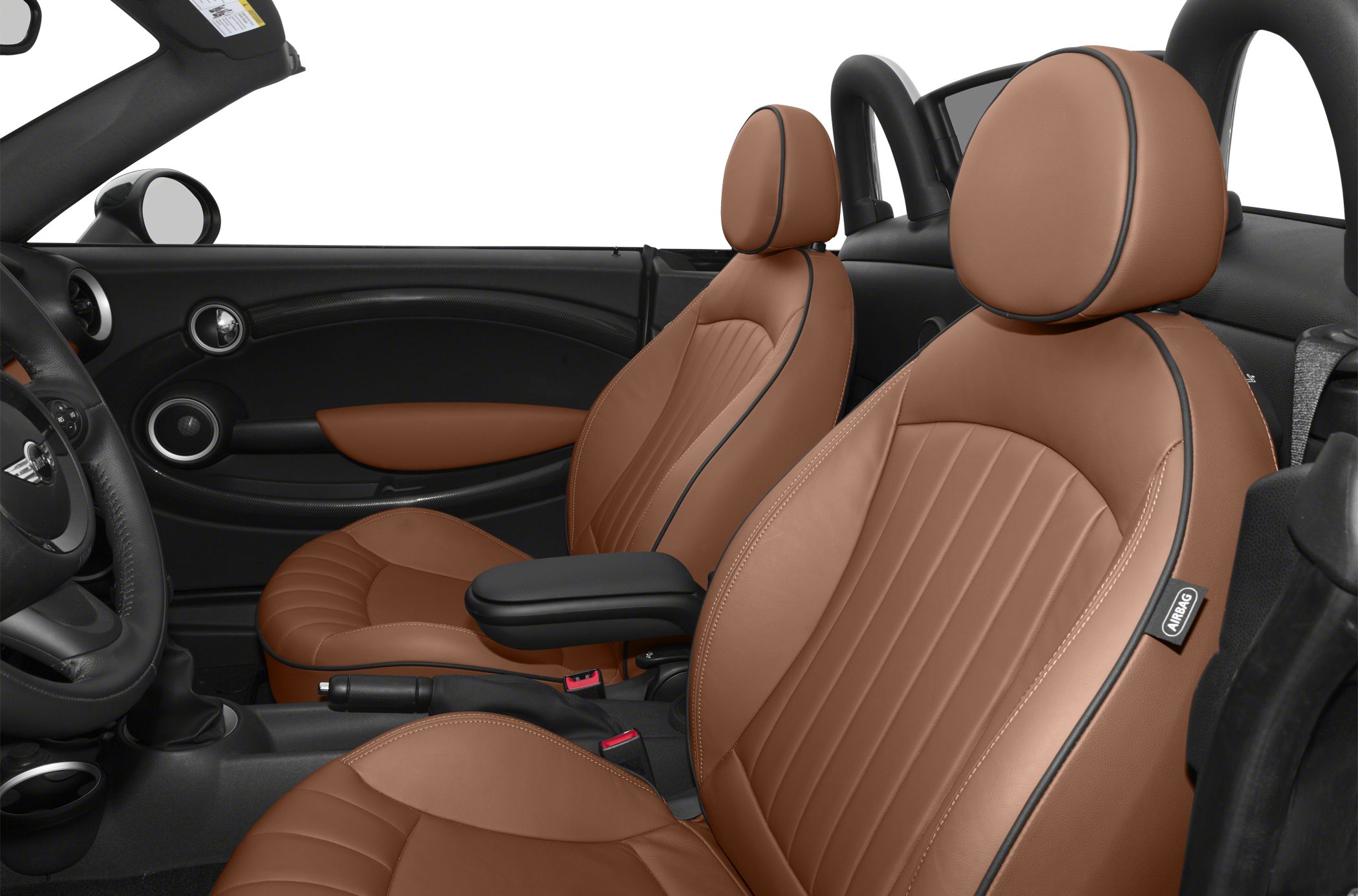 Brown leather seats with armrest and convertible interior details