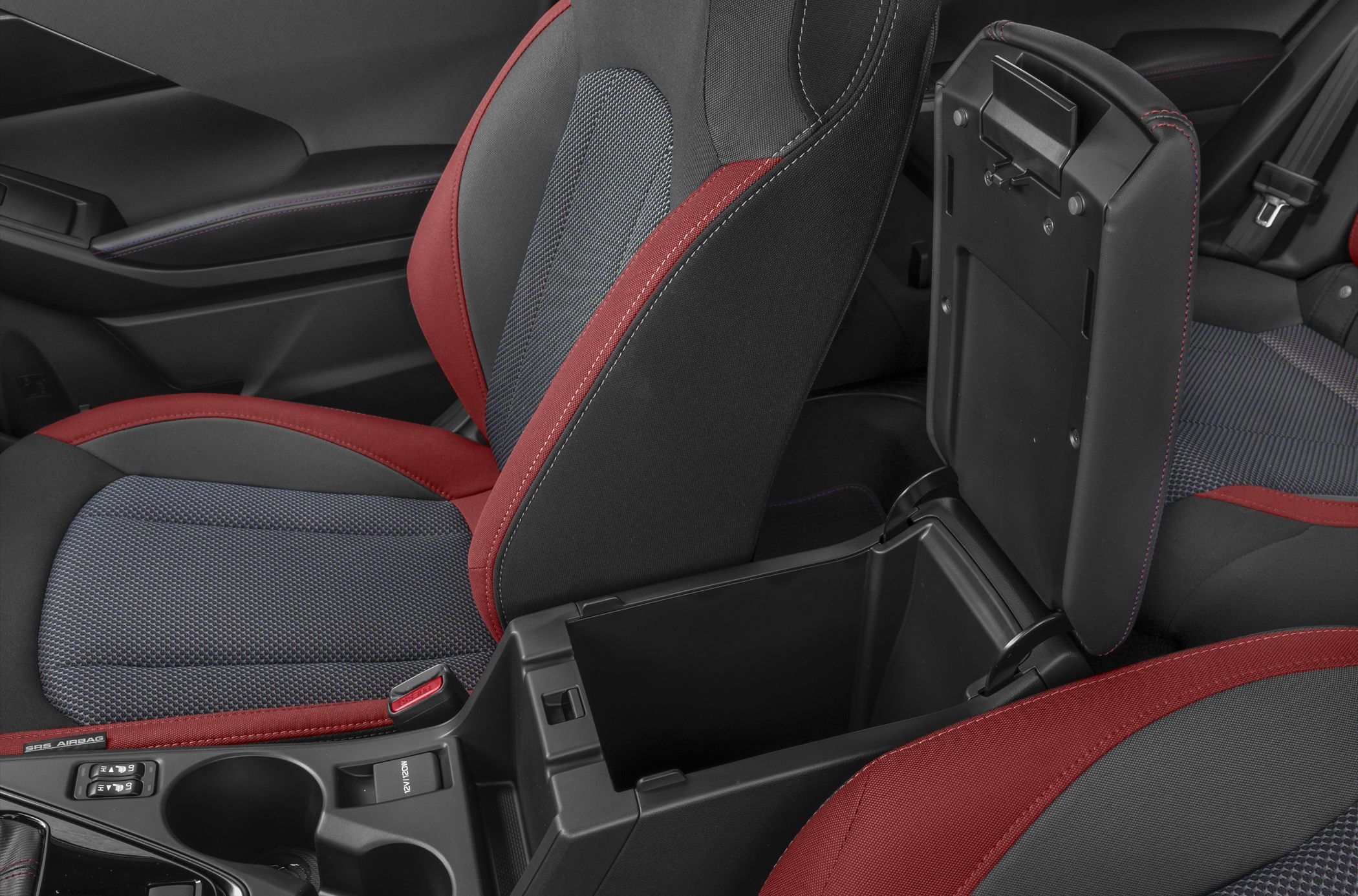 Two-tone sport seats with open center console storage compartment