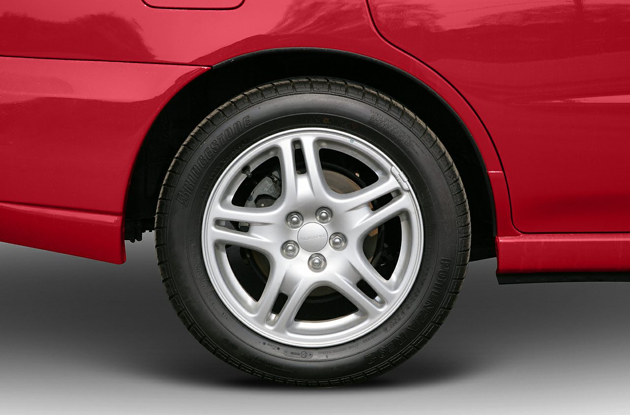 Close-up of alloy wheel and tire on red car body