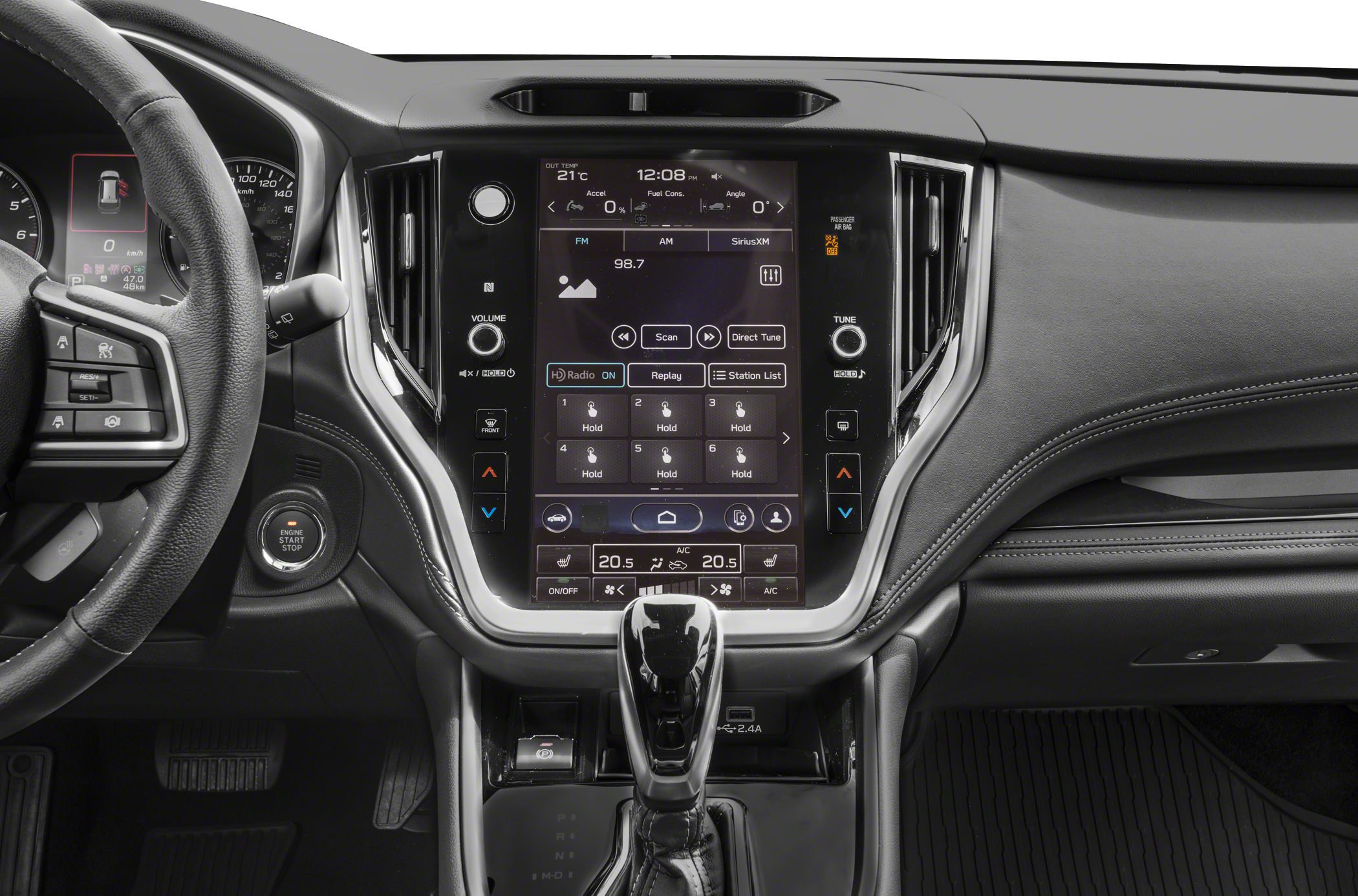 Large touchscreen display and modern dashboard controls