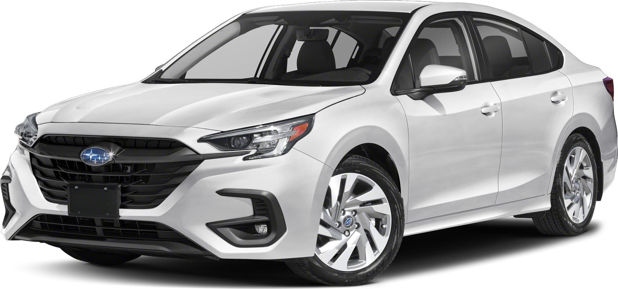 Front and side view of white sedan with black grille and distinct headlights