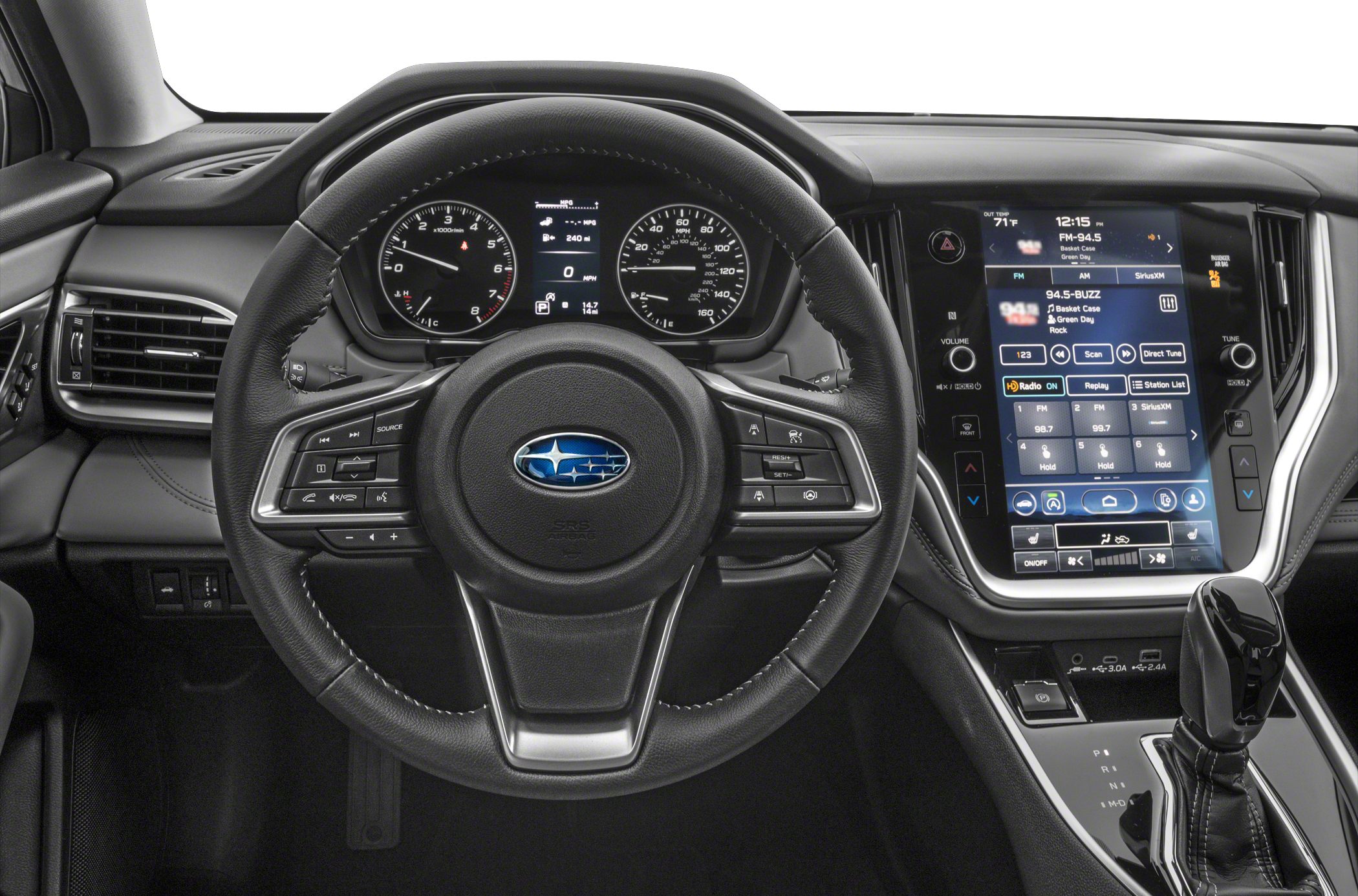 Steering wheel with controls and modern infotainment display