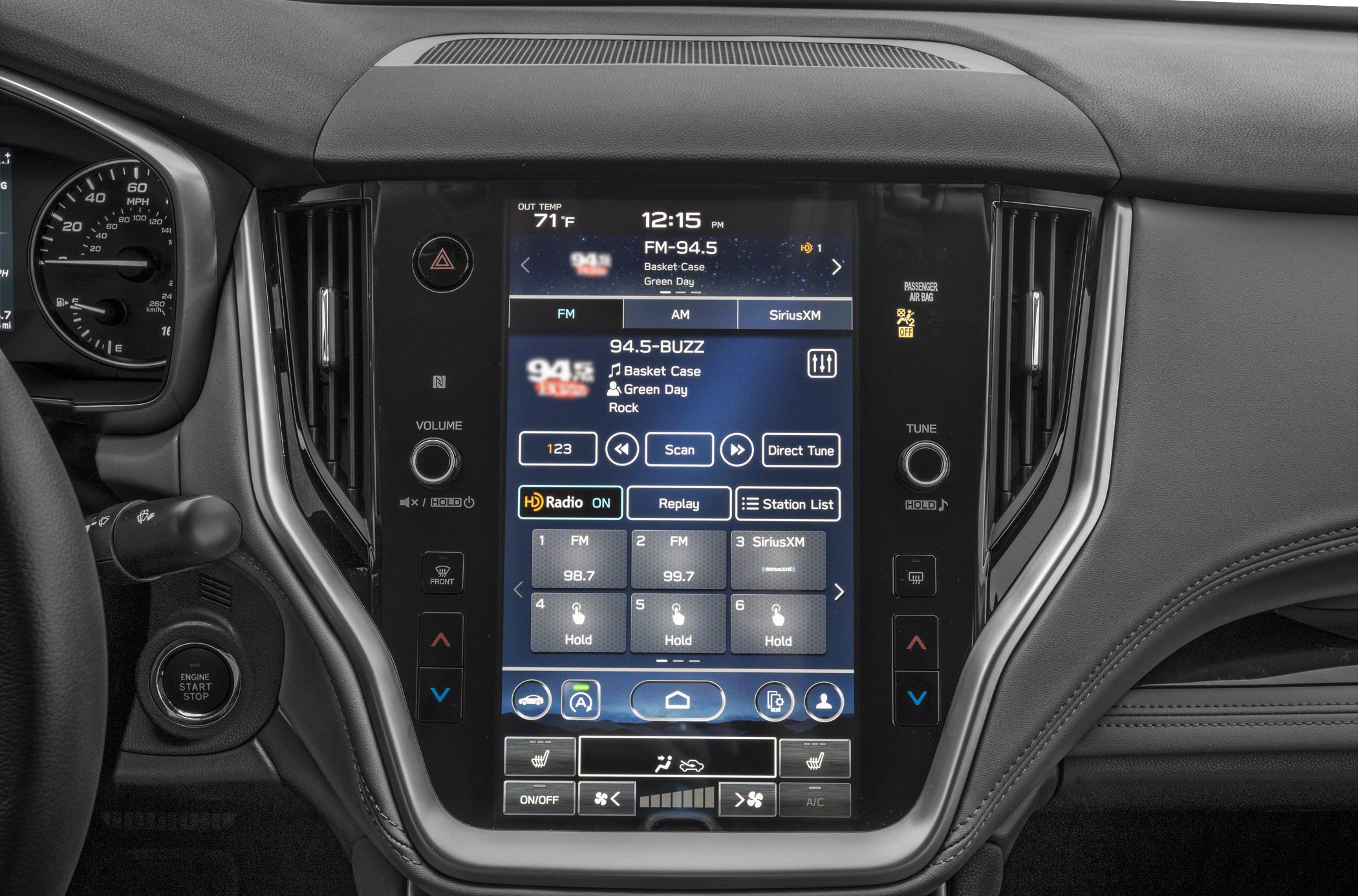 Vertical touchscreen infotainment with climate control buttons