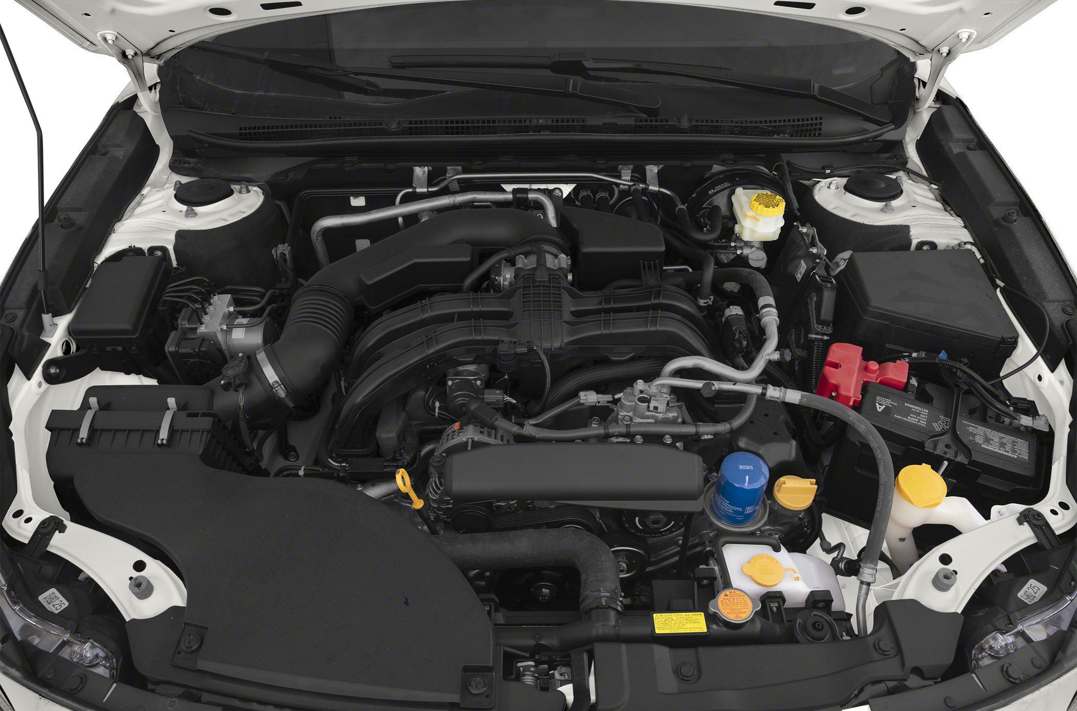 Detailed engine bay with fluid reservoirs and mechanical components