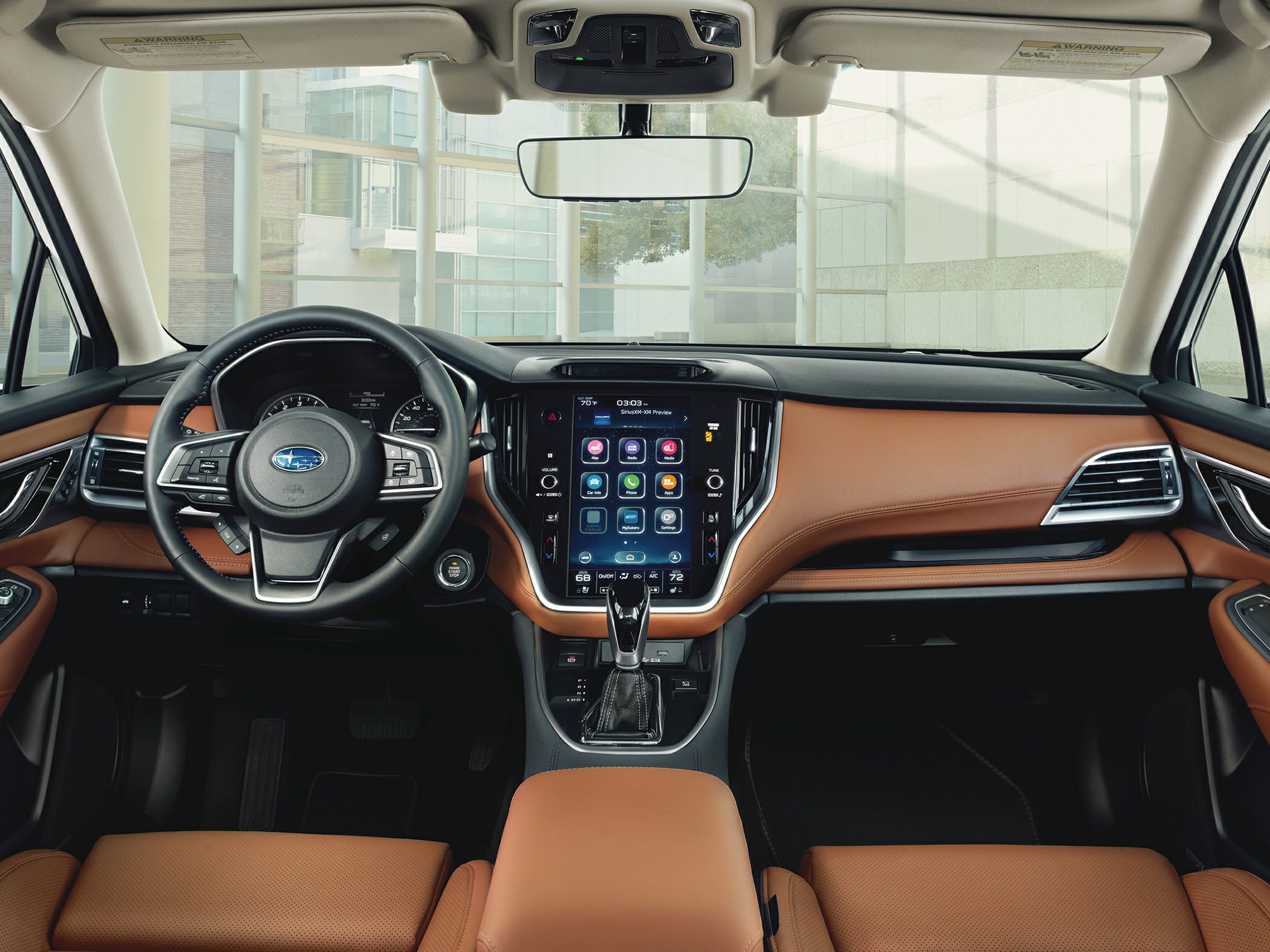 Touchscreen infotainment system and push-button start in vehicle interior