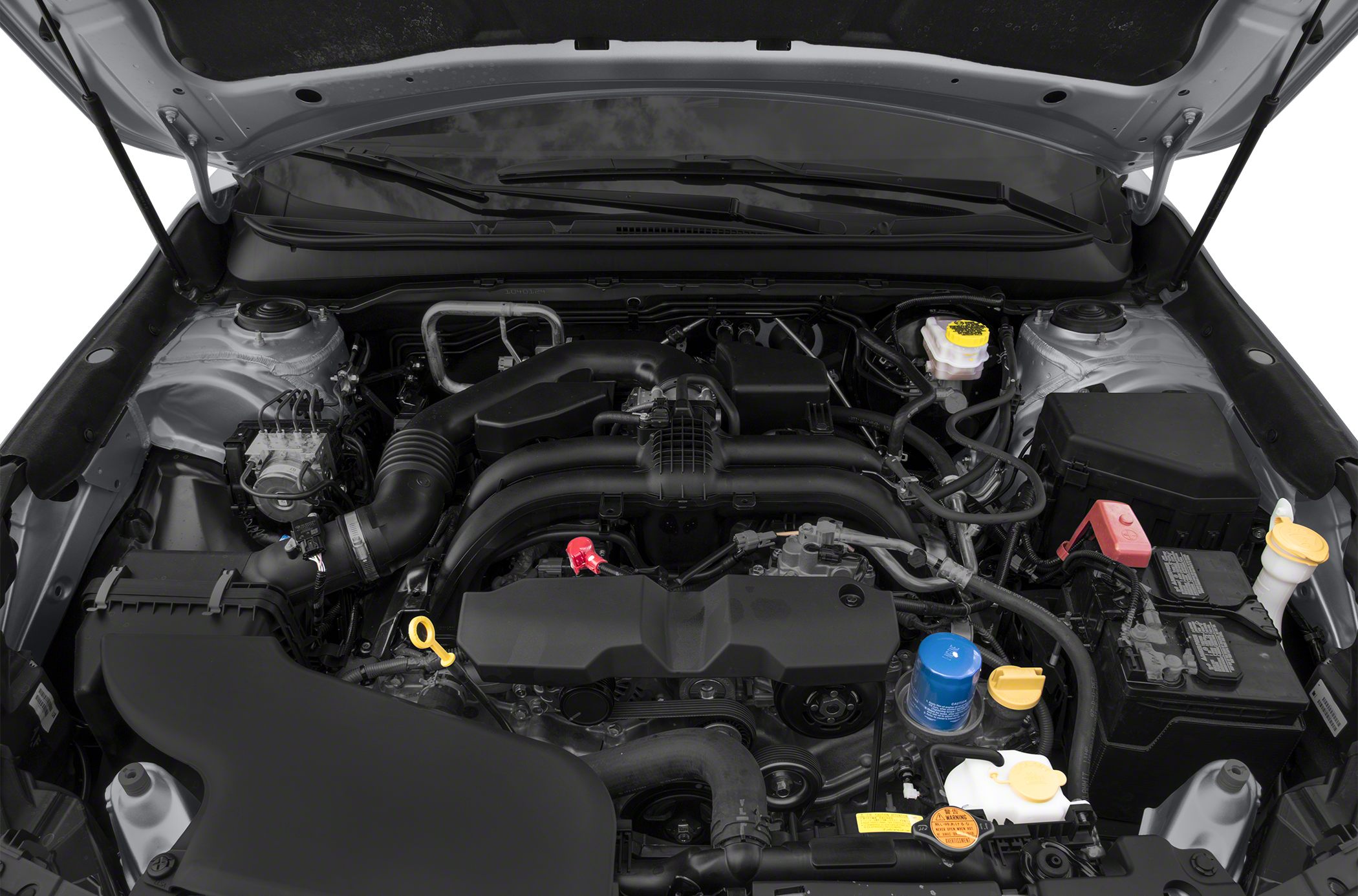 Engine bay layout with visible components and fluid reservoirs