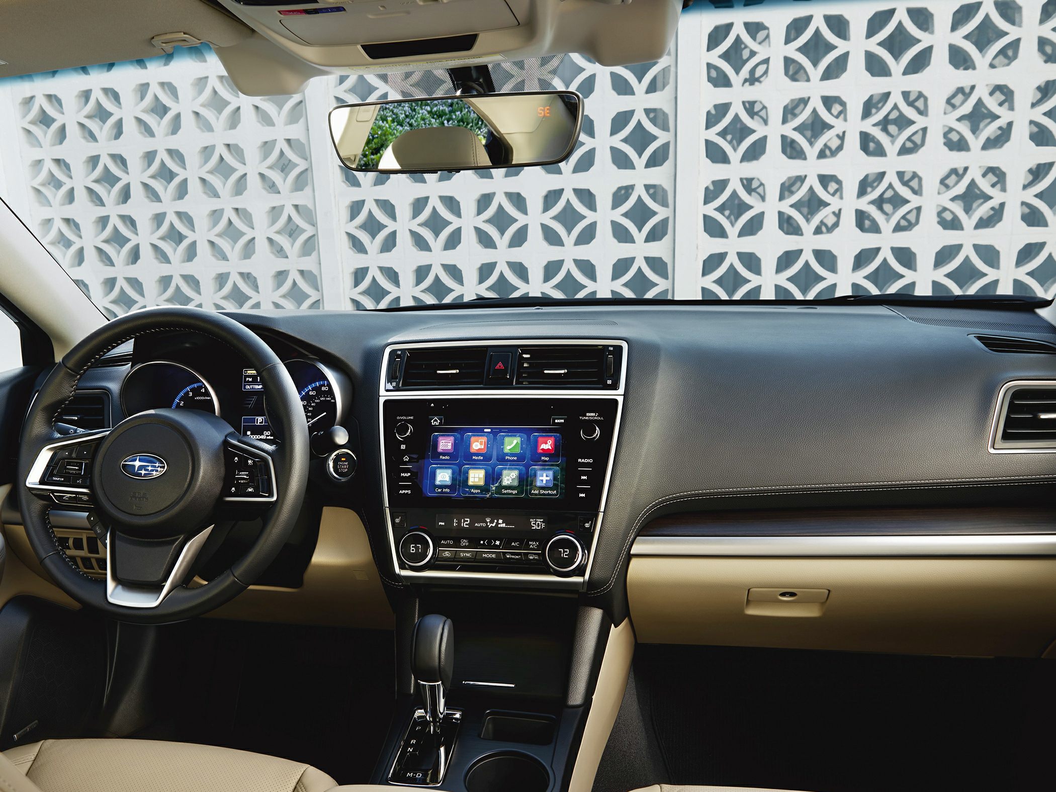 Modern dashboard with touchscreen and multifunction steering wheel