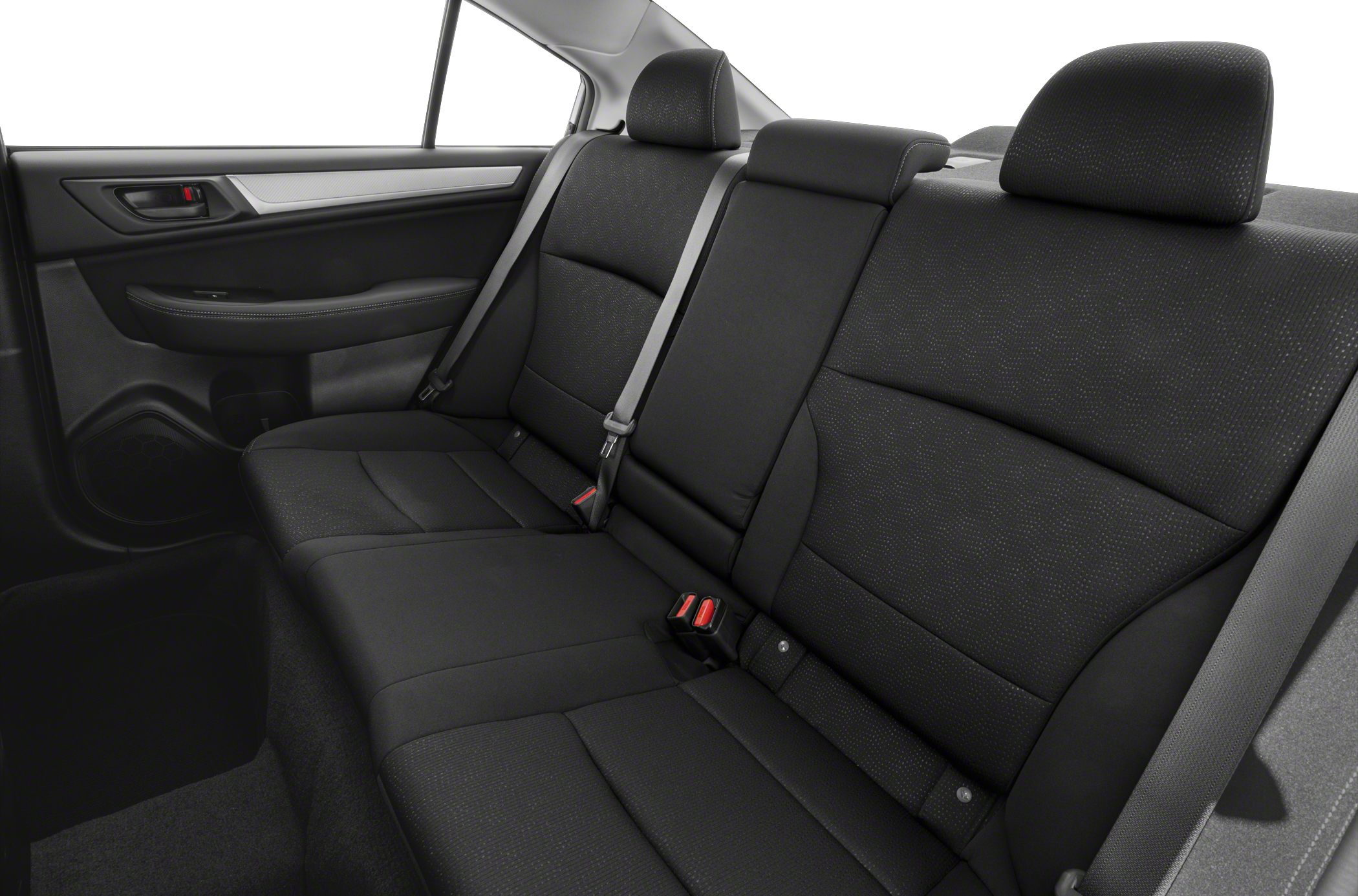 Spacious rear seat bench with three headrests and black upholstery