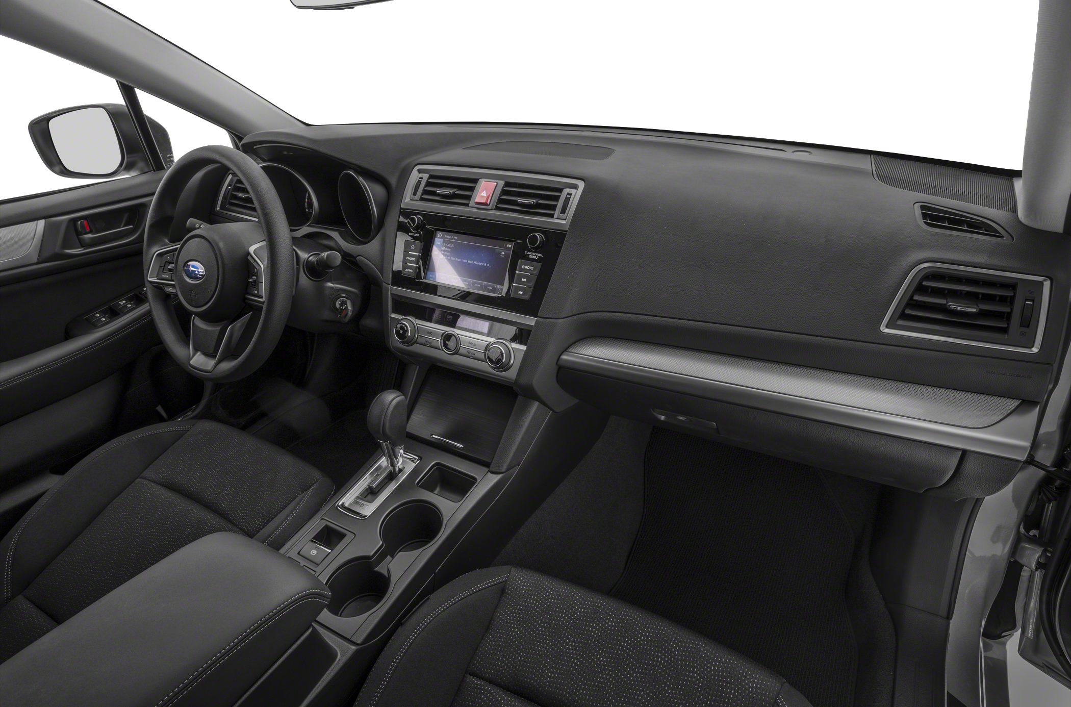 Dashboard and center console with steering wheel and infotainment system